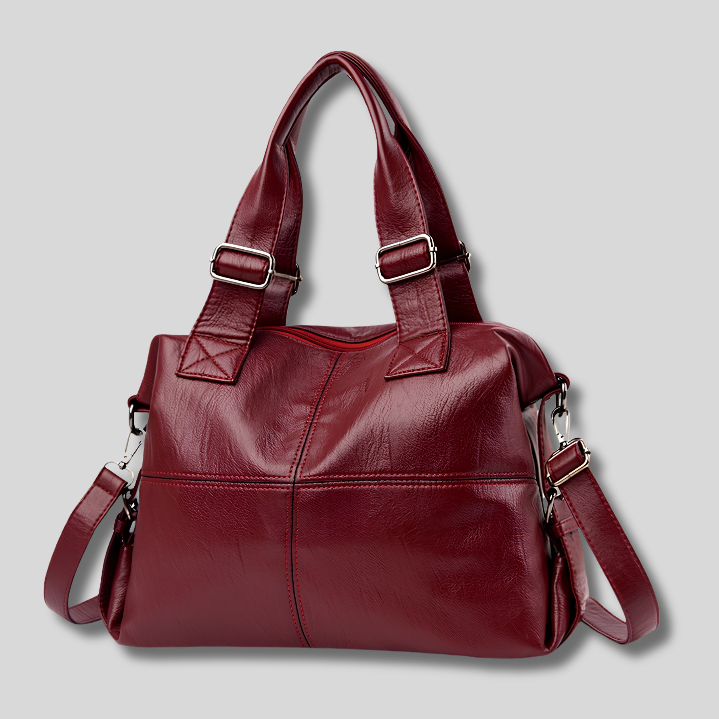 Sac cabas cuir bordeaux vue de face avec bandoulière