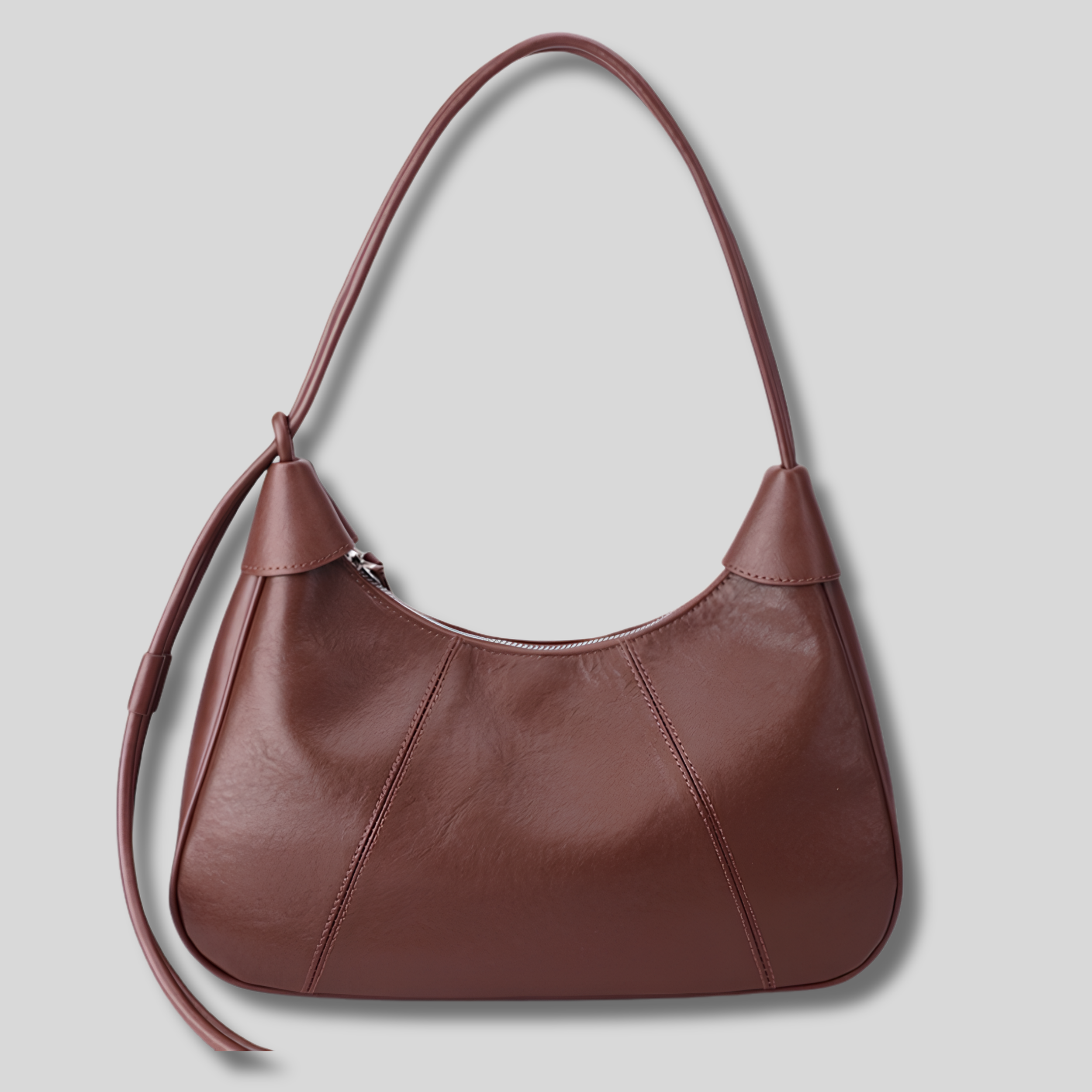 Sac Épaule Rovelle en cuir véritable marron avec silhouette minimaliste – vue de face