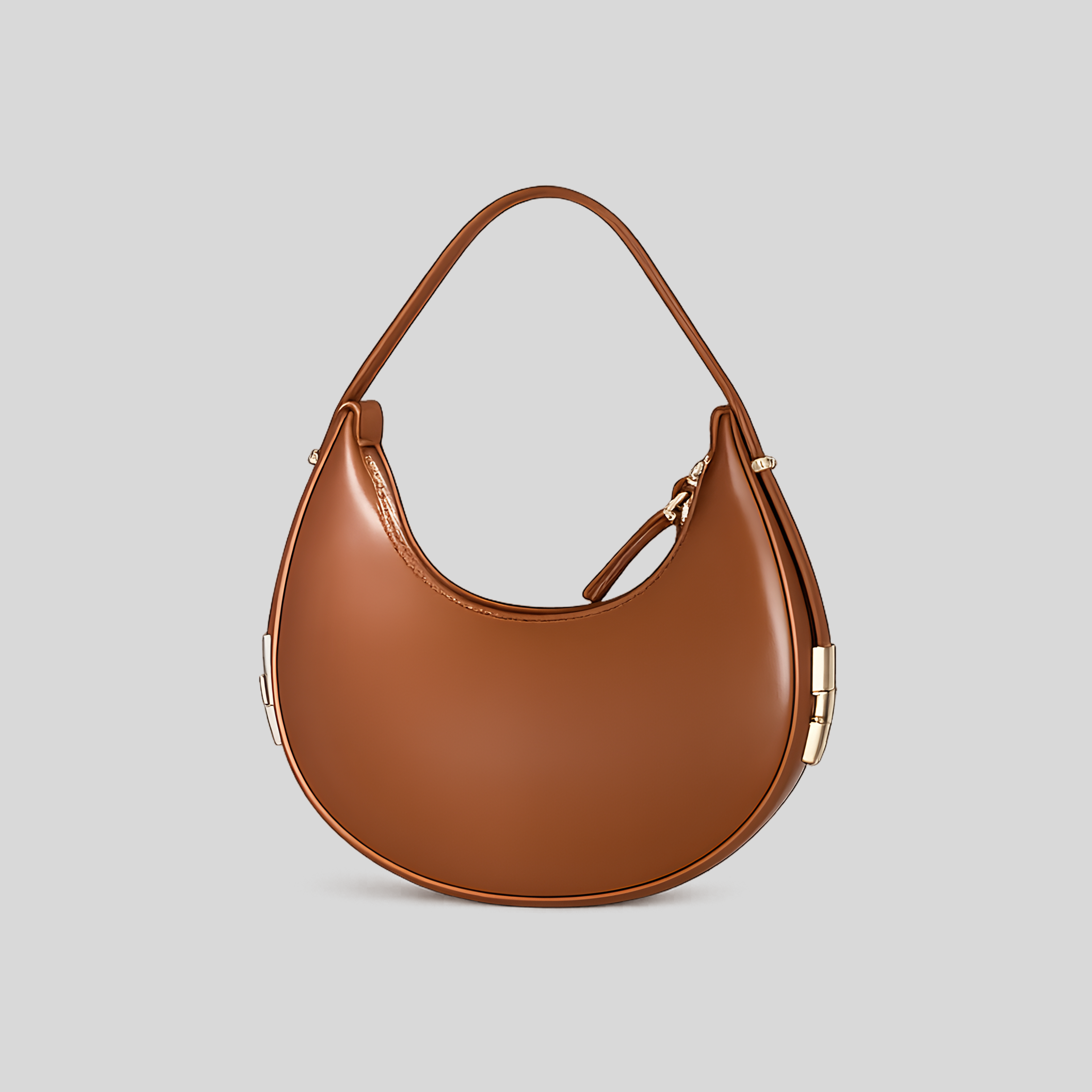 Sac demi-lune Élégance moderne marron en cuir PU, design épuré