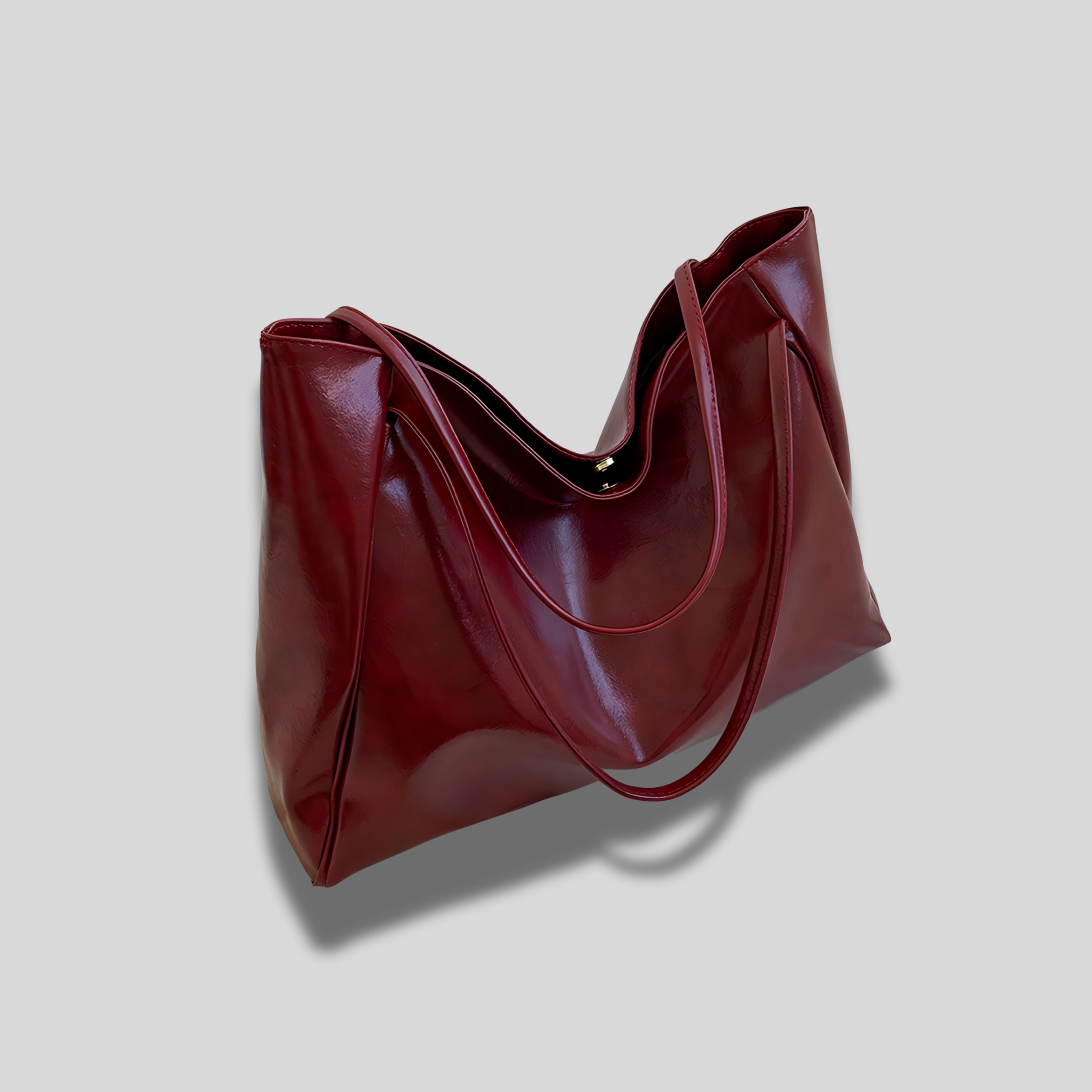Sac cabas brillant rouge bordeaux au design intemporel, en cuir PU, élégant et structuré