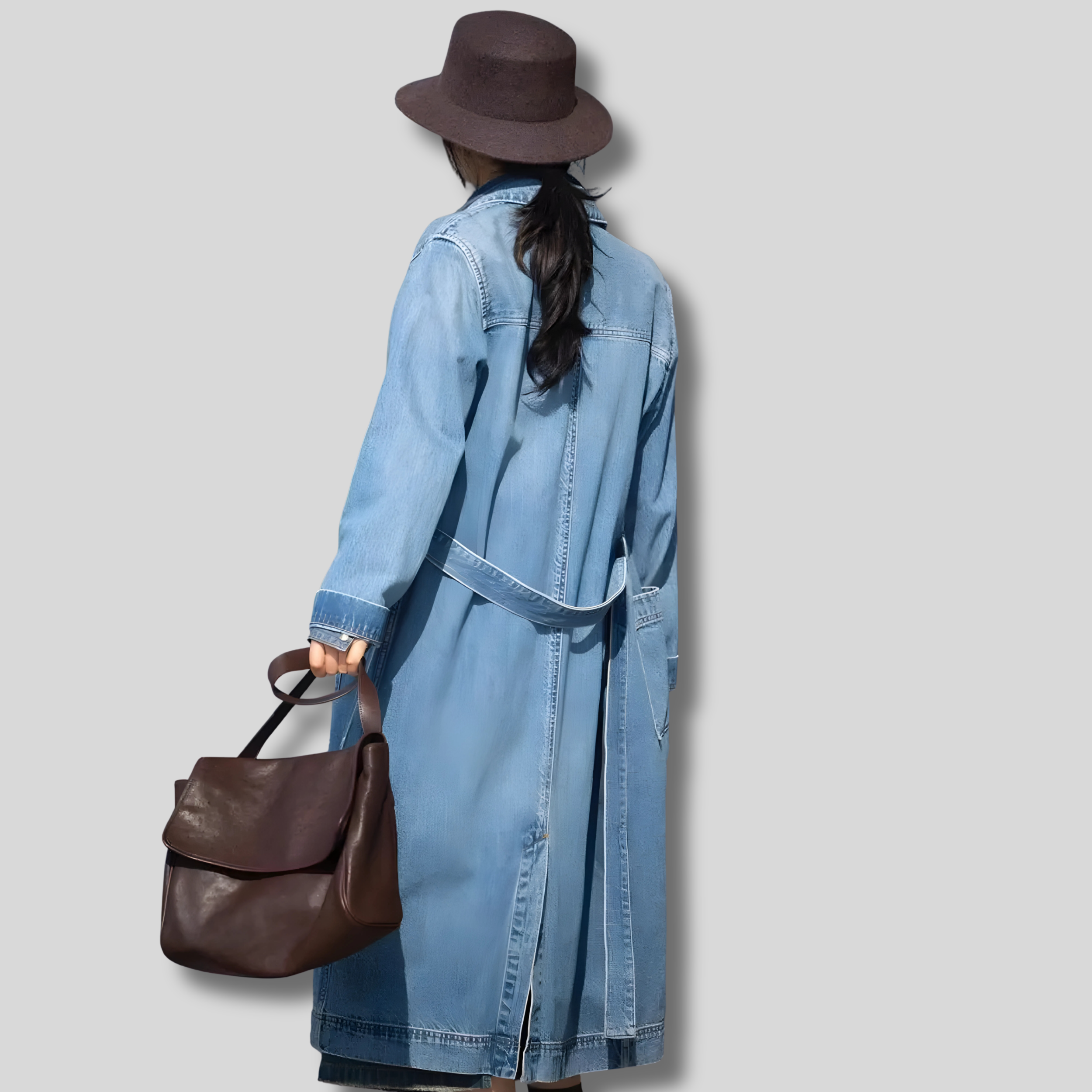 Sac cabas rétro marron clair porté à la main par une femme, style élégant