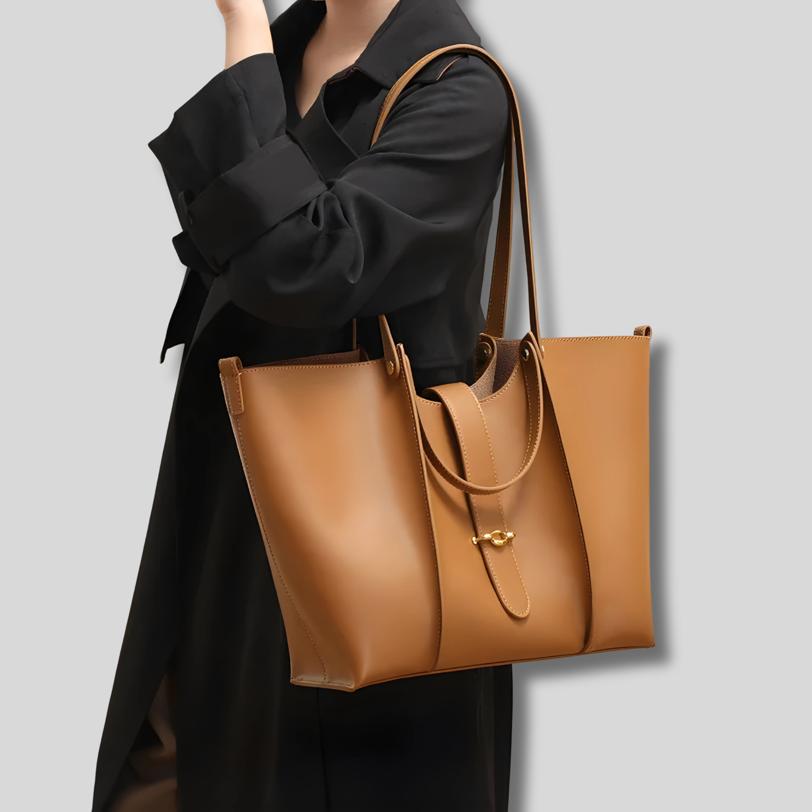 Grand sac à main marron pour femme porté à l’épaule, élégant et spacieux pour le quotidien