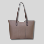 Sac cabas en cuir véritable taupe avec longues anses – vue de face