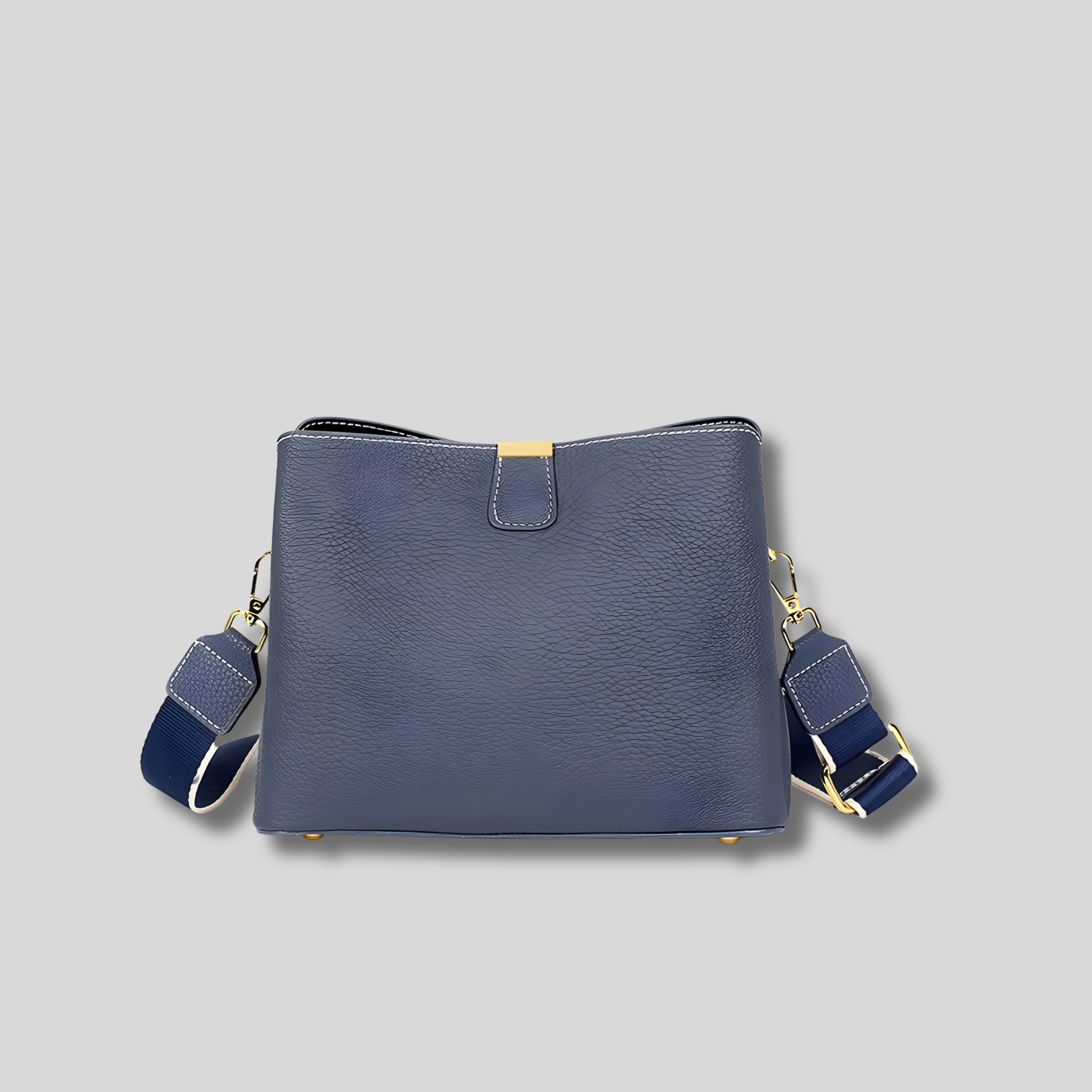 Sac Bandoulière Cuir Orélia bleu en cuir véritable avec couture contrastée et détails métalliques dorés
