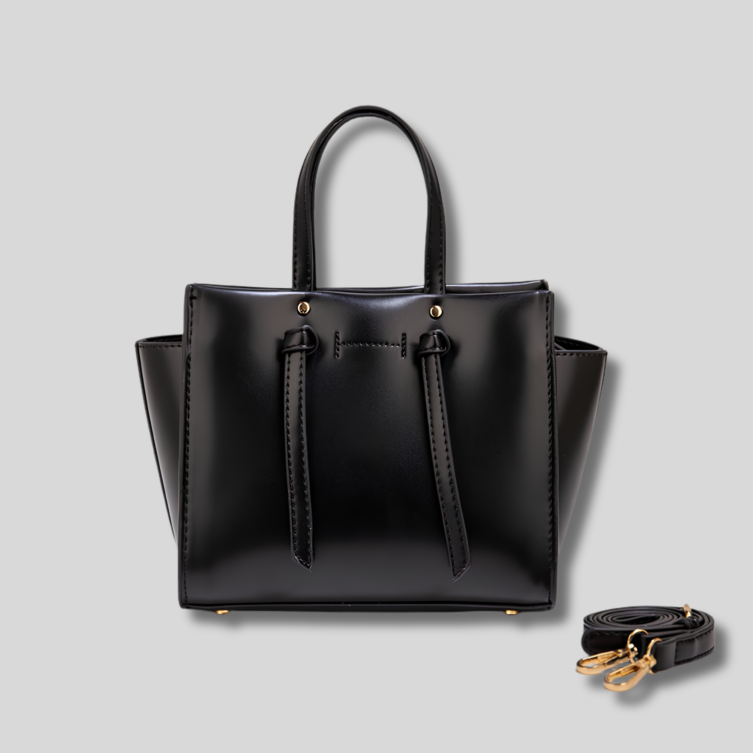 Sac Cabas Virelia noir minimaliste en similicuir avec anses rigides