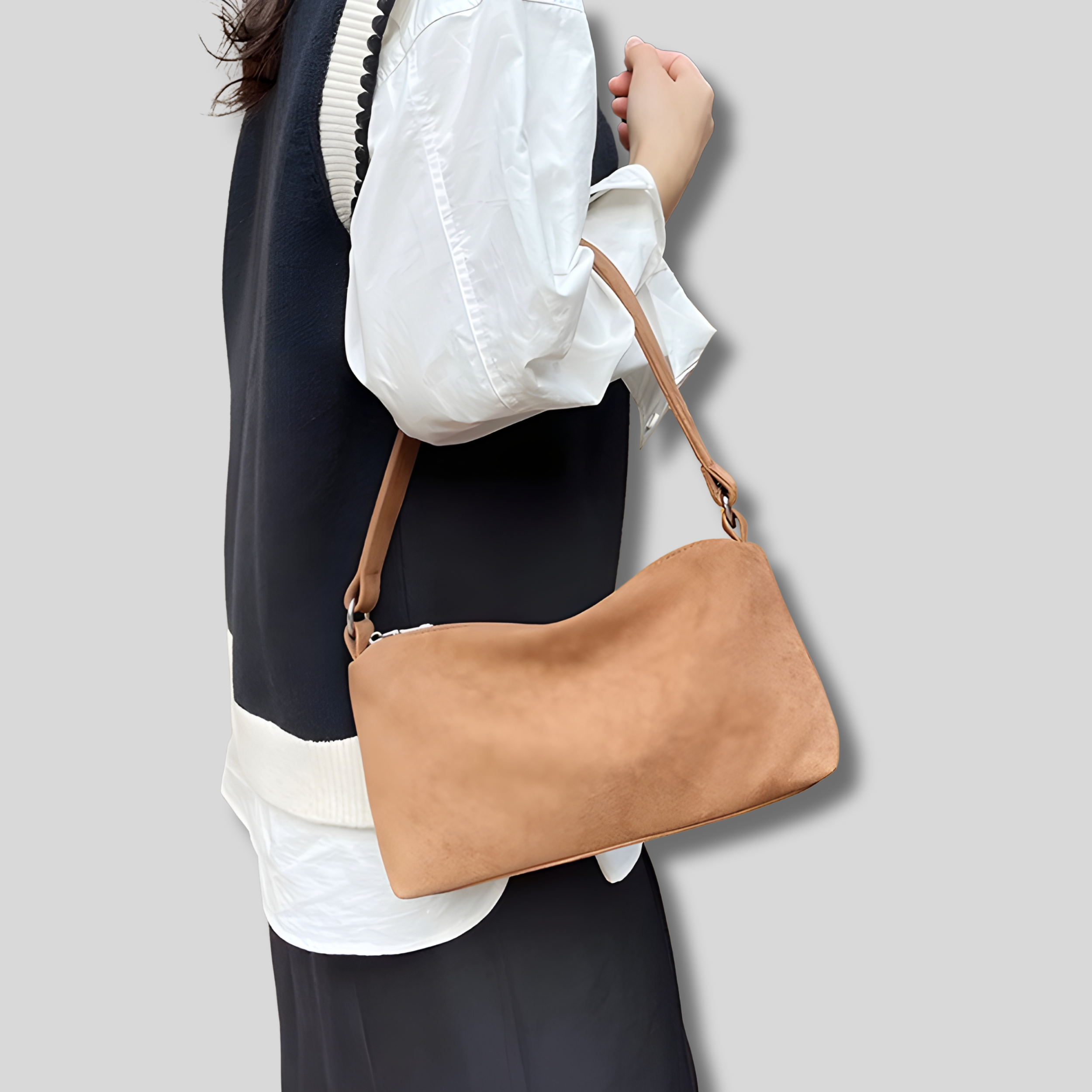 Sac épaule Lunéa marron porté à l’épaule style chic et minimaliste