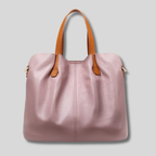 Sac Cabas Évoria rose poudré en cuir véritable – vue de face