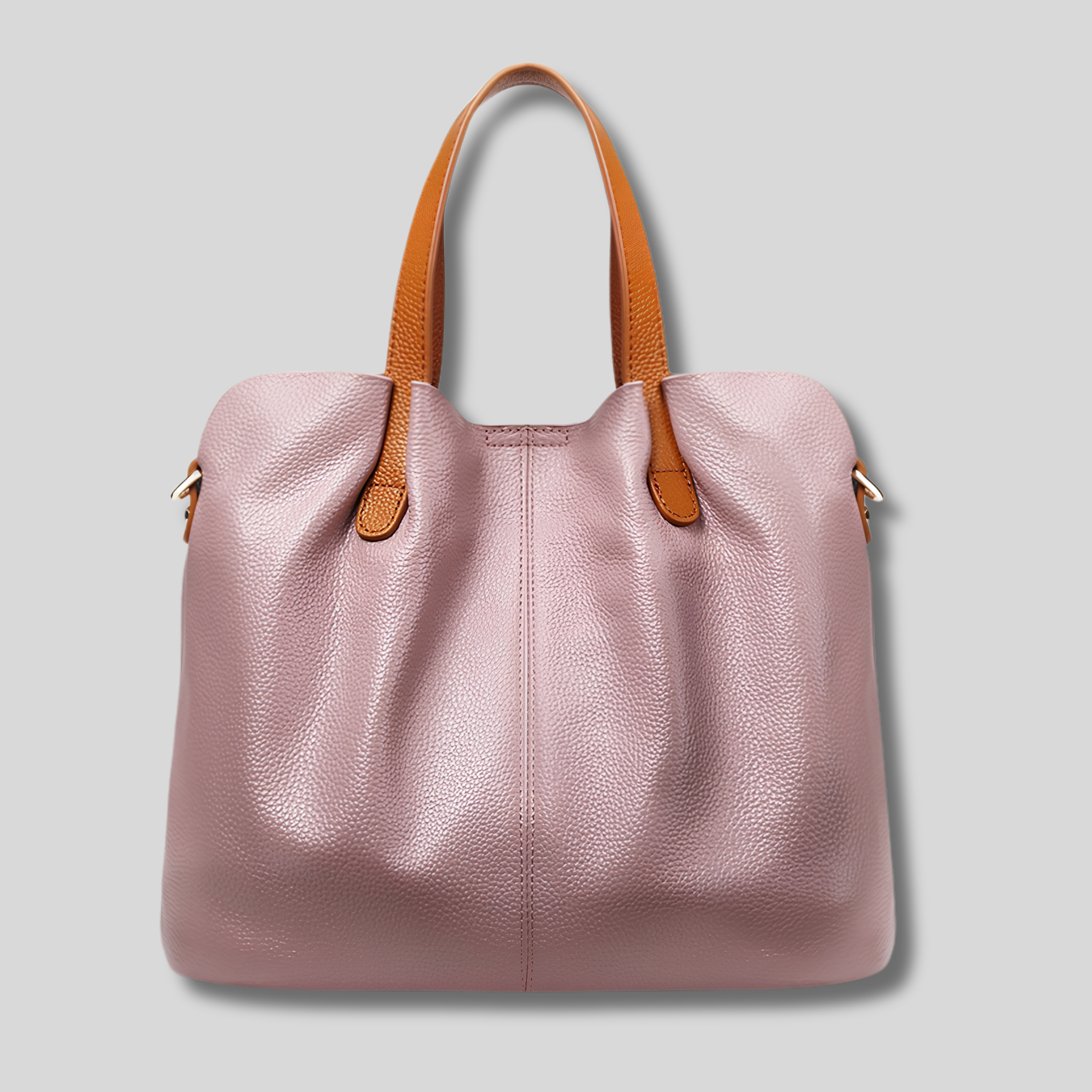 Sac Cabas Évoria rose poudré en cuir véritable – vue de face