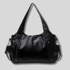 Sac à épaule noir porté sur l’épaule, style quotidien moderne avec grande capacité et poches latérales pratiques