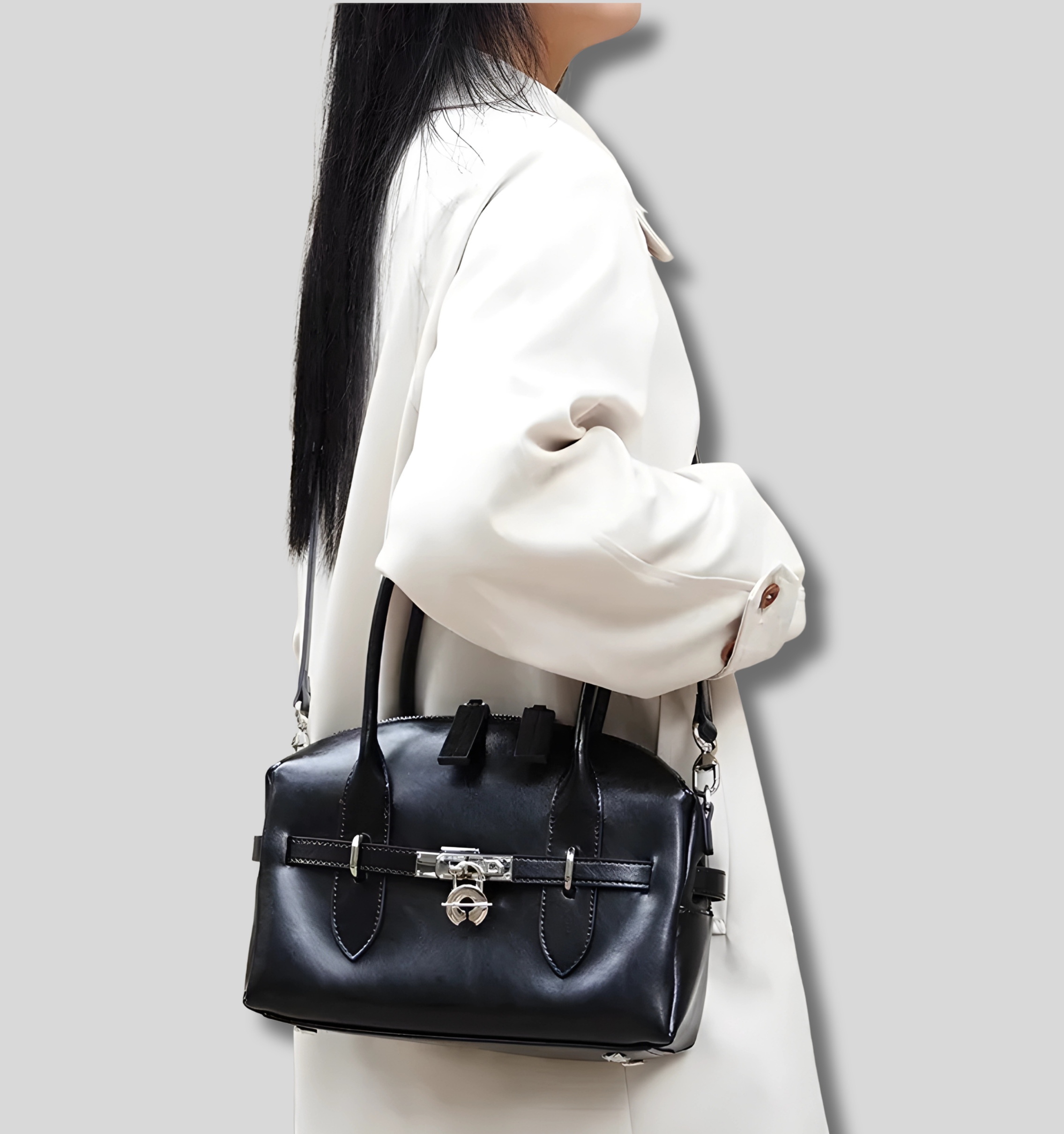 Sac bandoulière Arvielle porté épaule look élégant noir
