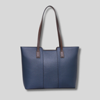 Sac cabas en cuir véritable bleu avec longues anses – vue de face