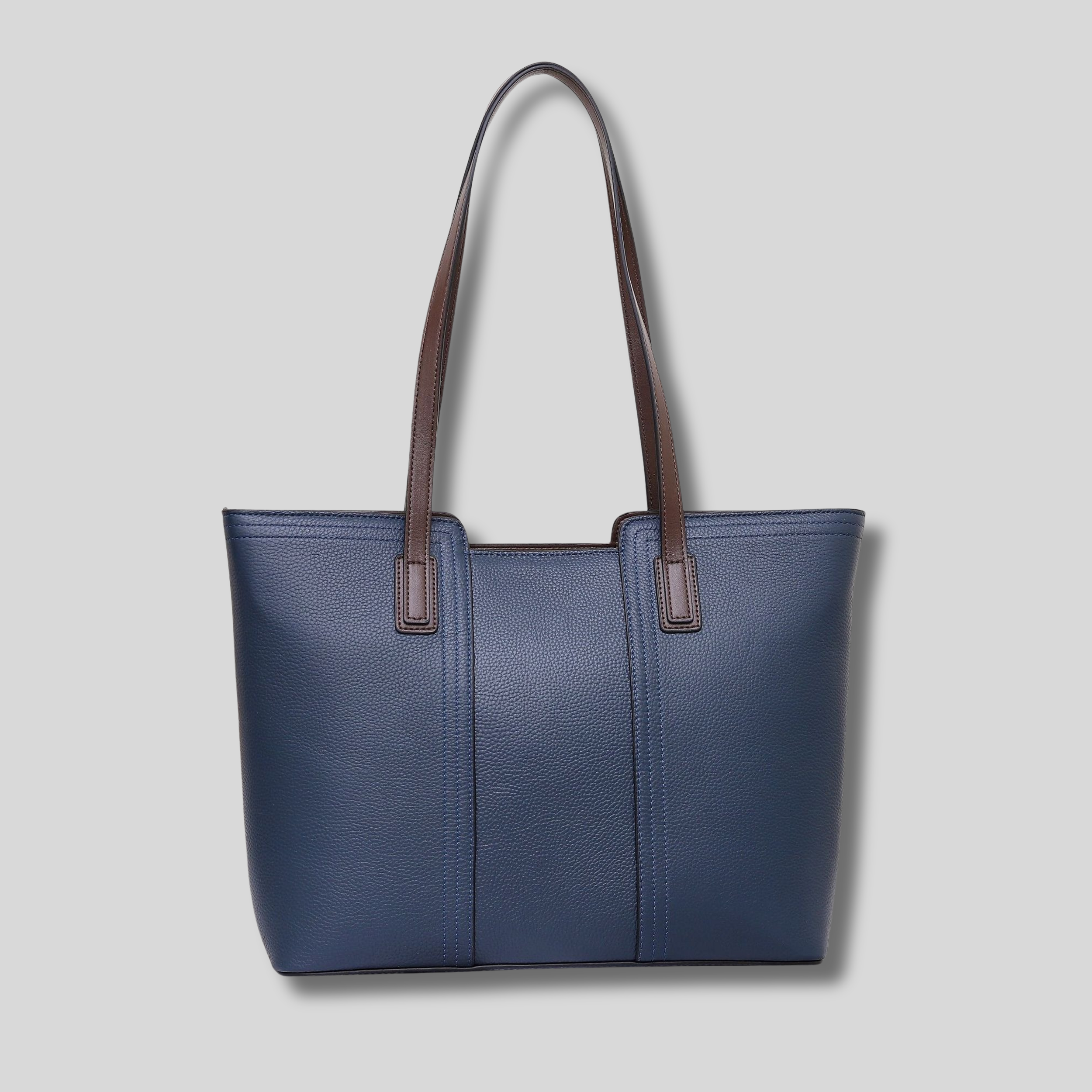 Sac cabas en cuir véritable bleu avec longues anses – vue de face