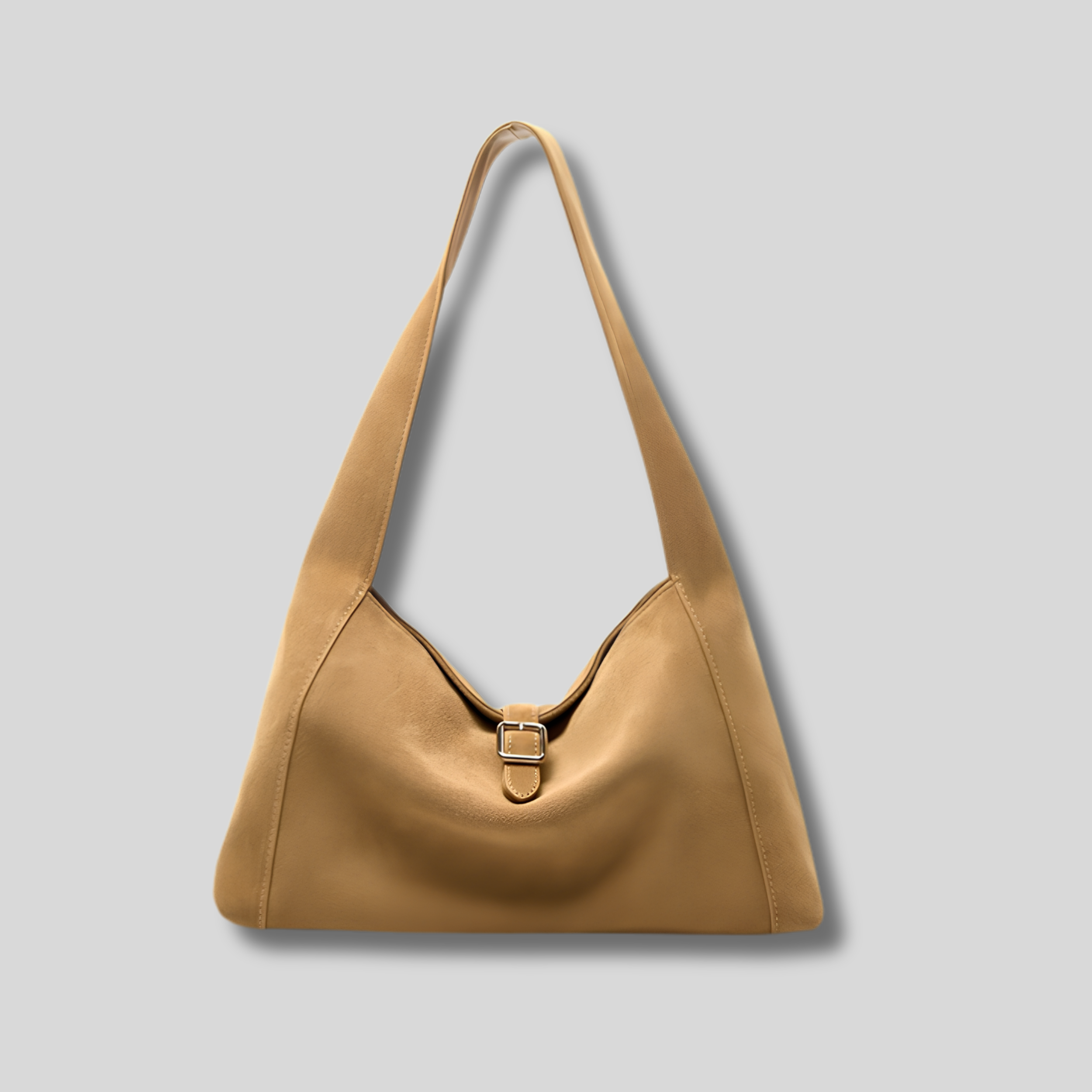 Sac Épaule Ambréa beige en cuir véritable effet daim au design intemporel et raffiné.