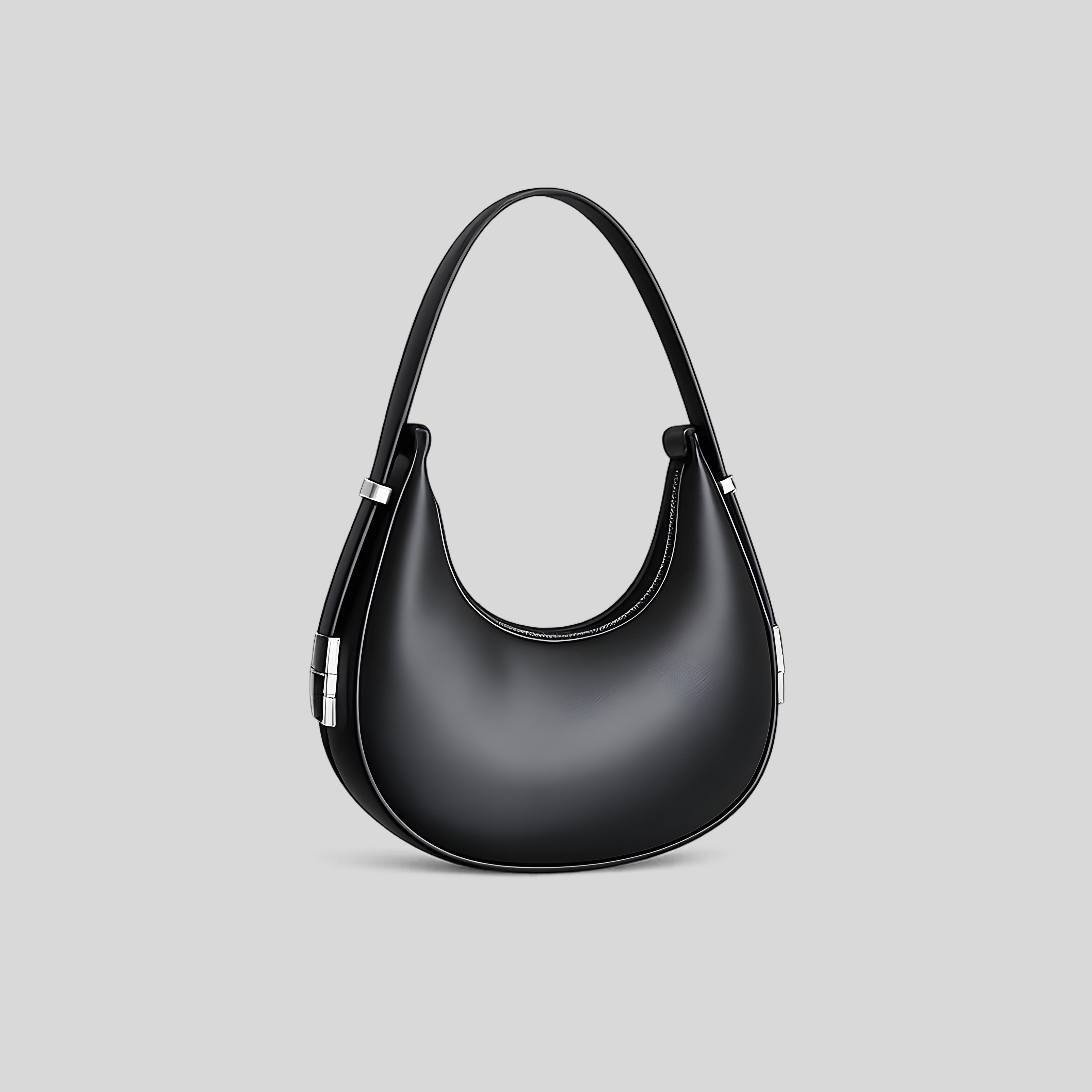 Sac demi-lune noir élégant en cuir PU, style intemporel