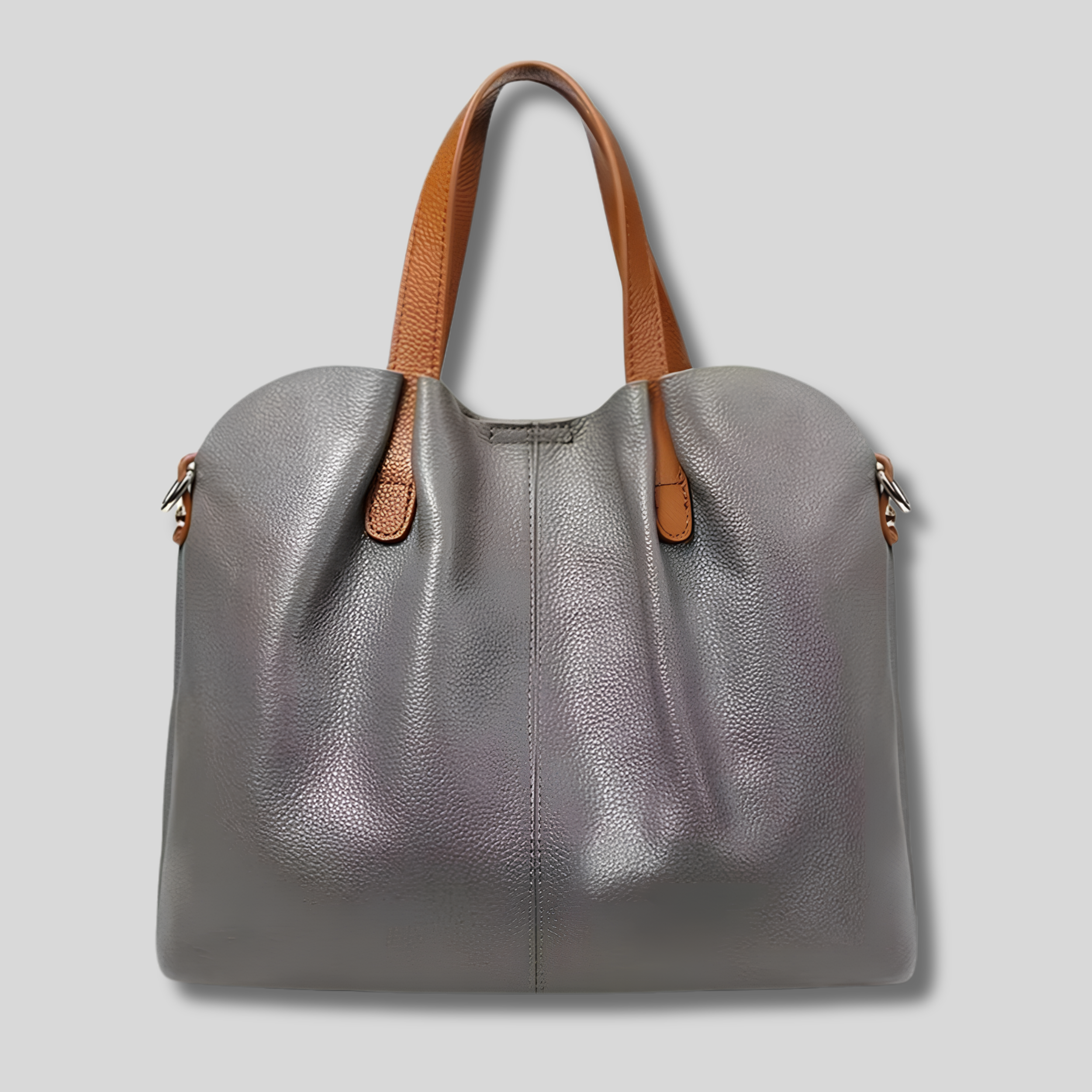 Sac Cabas Évoria gris en cuir véritable – vue de face