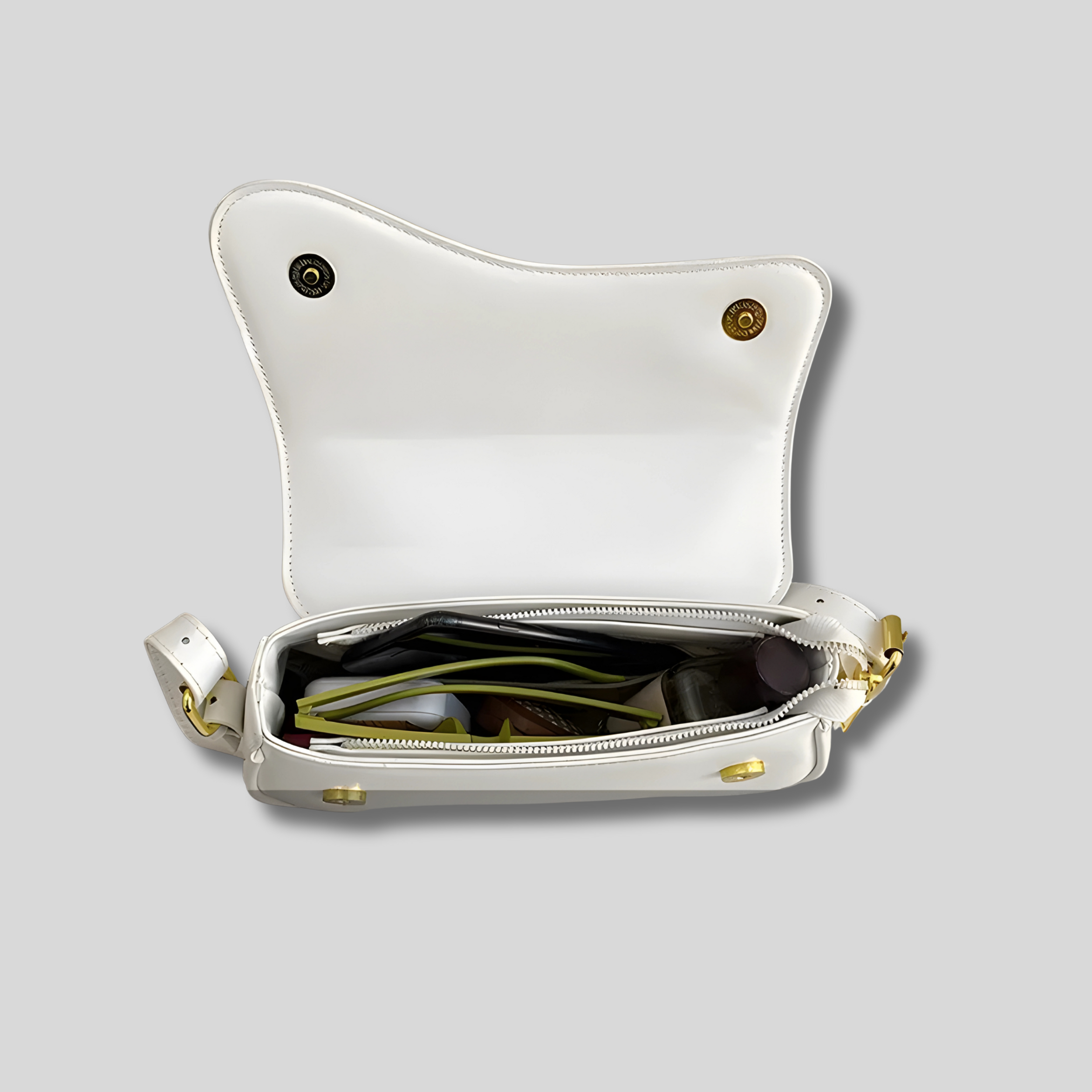 Intérieur du sac bandoulière Soléna blanc avec compartiment zippé