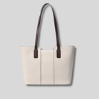 Sac cabas en cuir véritable blanc cassé avec longues anses – vue de face