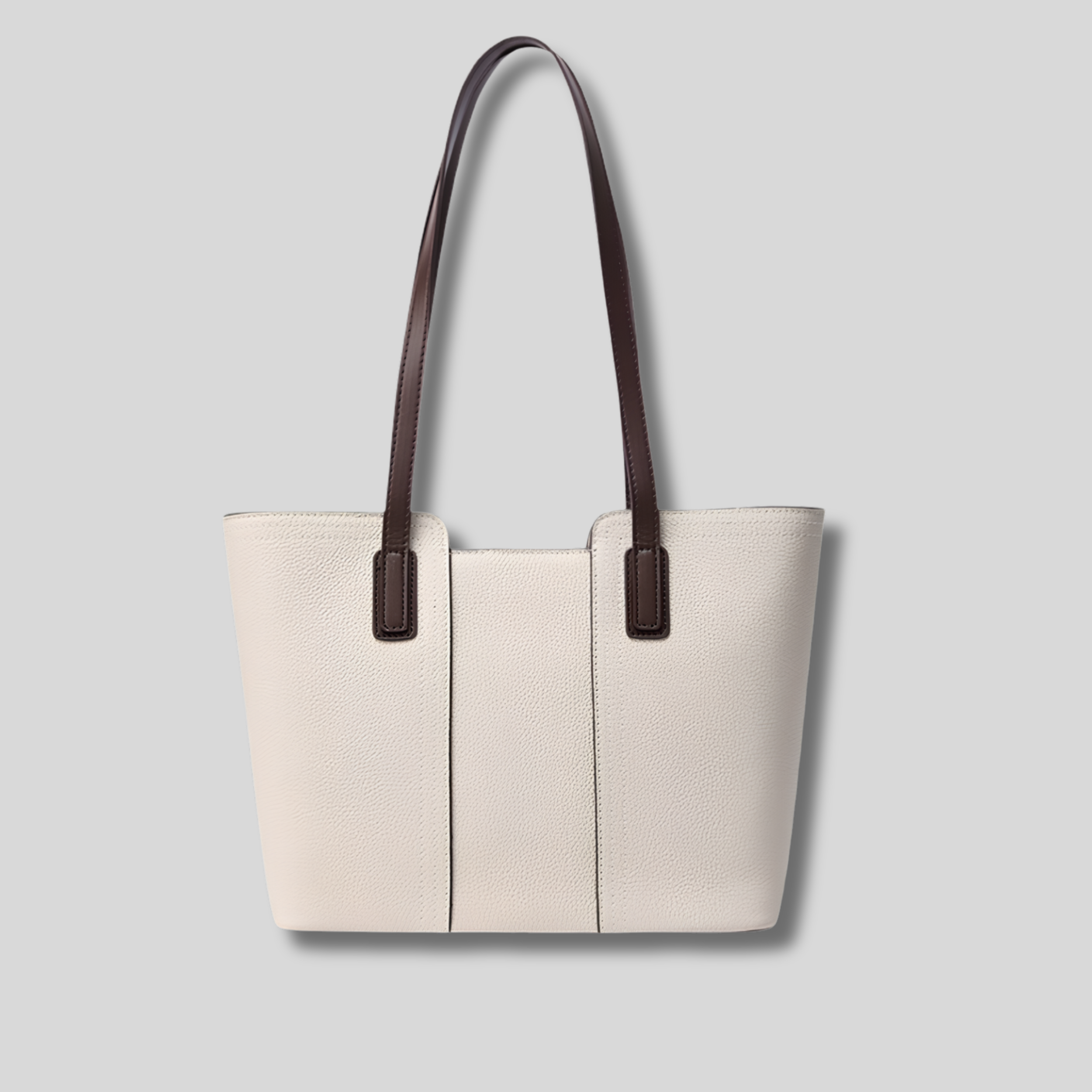 Sac cabas en cuir véritable blanc cassé avec longues anses – vue de face