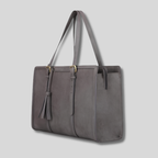 Sac Cabas Vaélis en suédine grise – vue de trois quarts