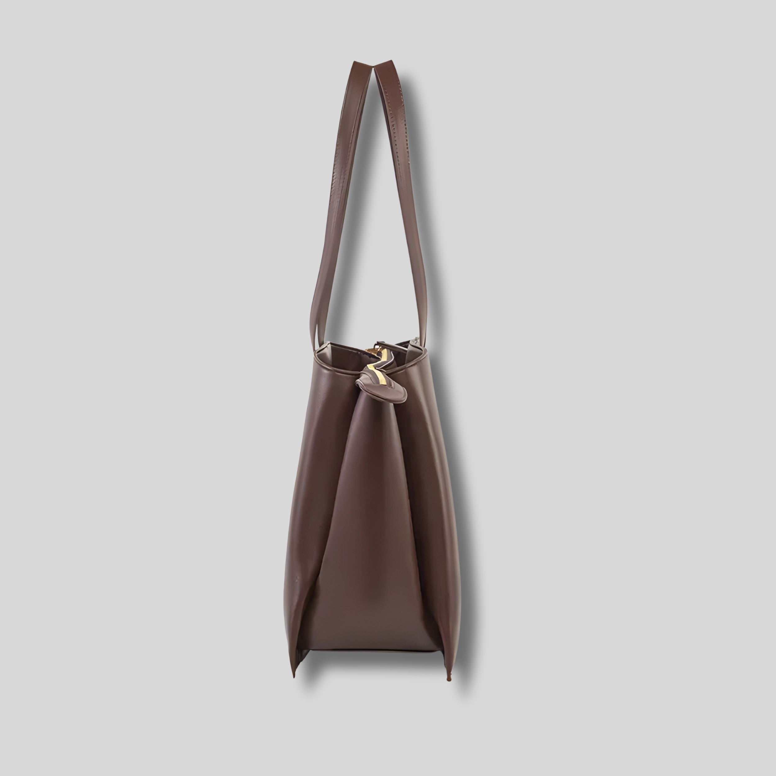 Sac cabas marron foncé Soléane vue de profil avec fermeture zippée