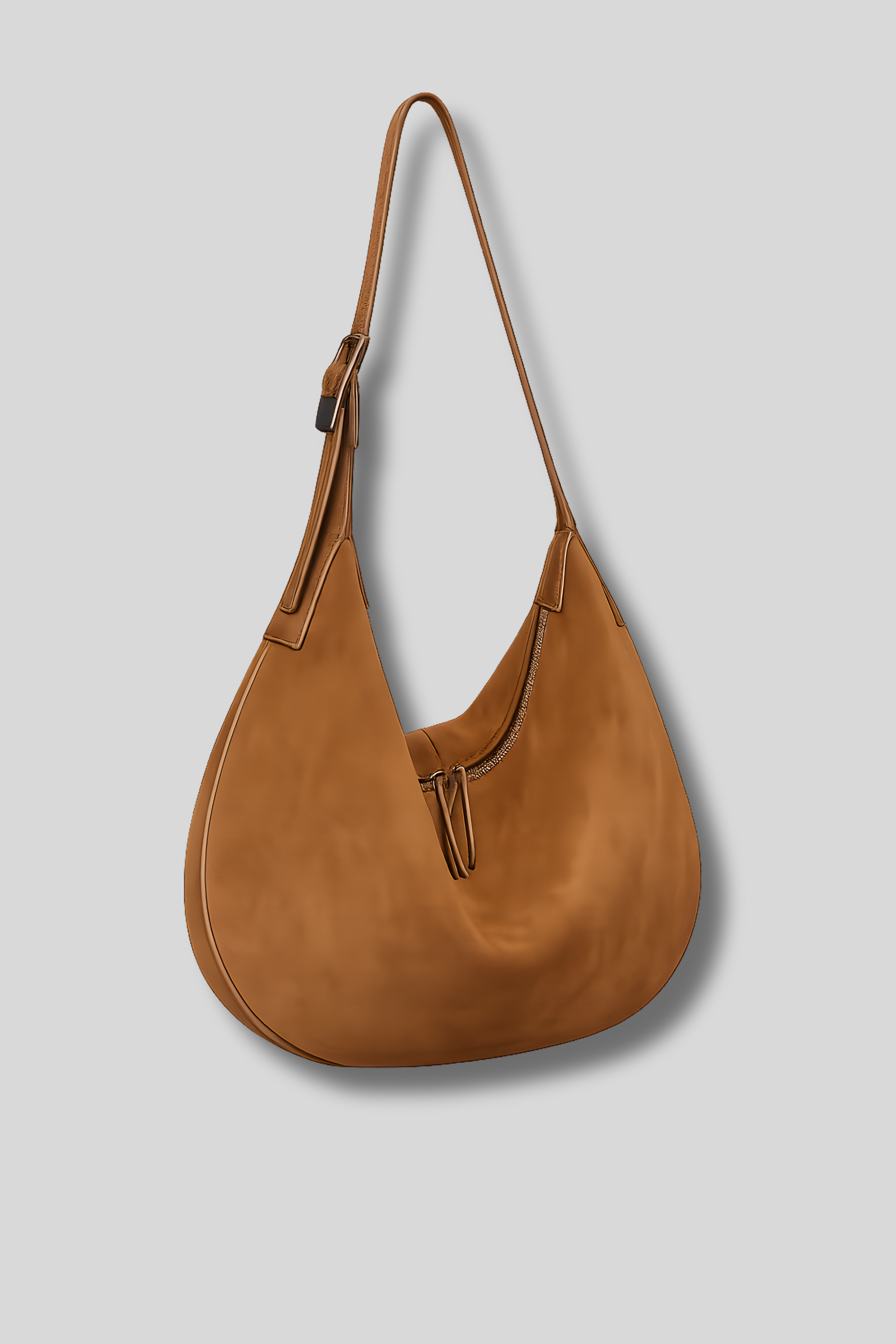 Sac épaule Aveline en cuir suédé camel – vue de face
