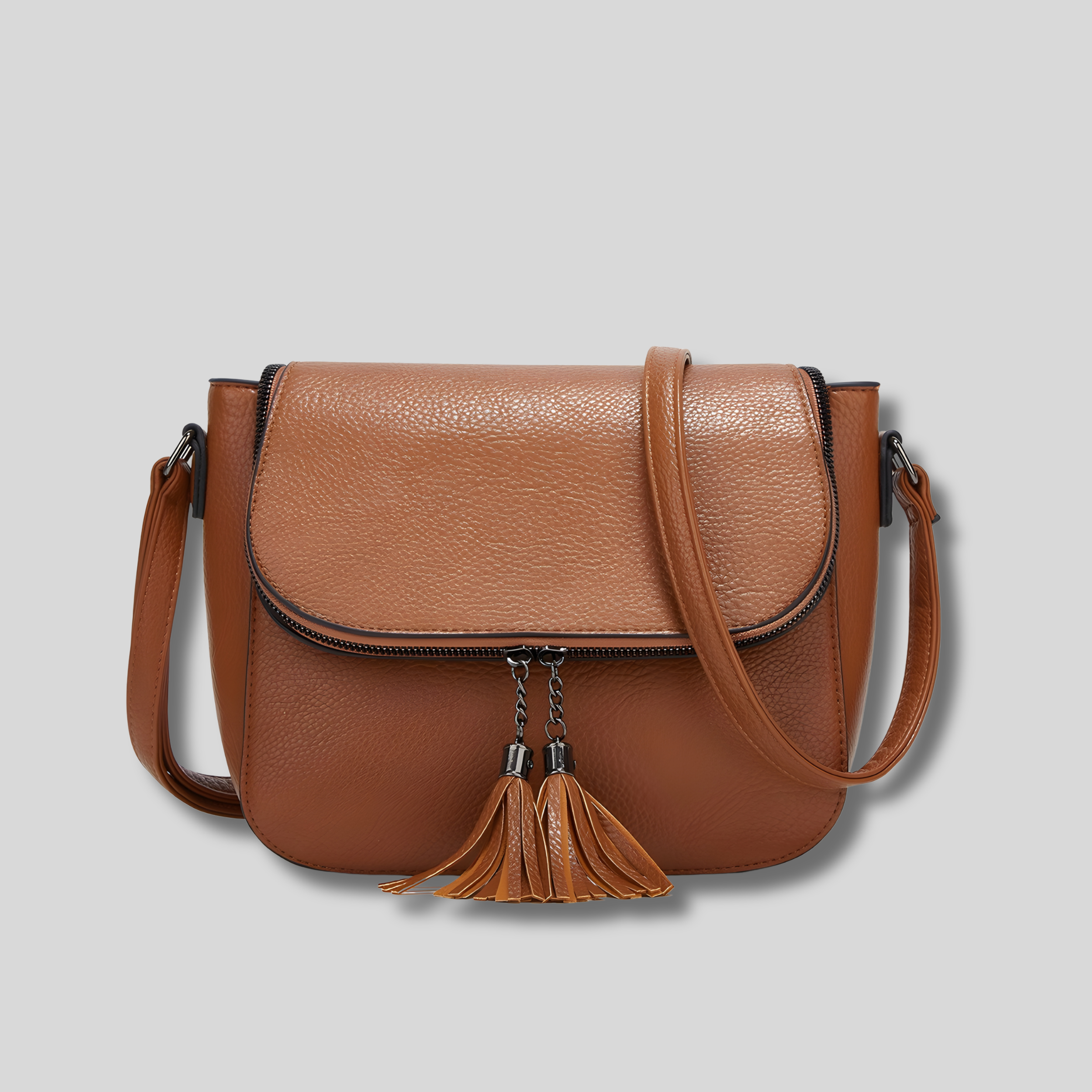sac bandoulière marron camel vue de face