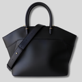 Sac Cabas Valessia noir en cuir véritable avec détails dorés élégants, vue de face.