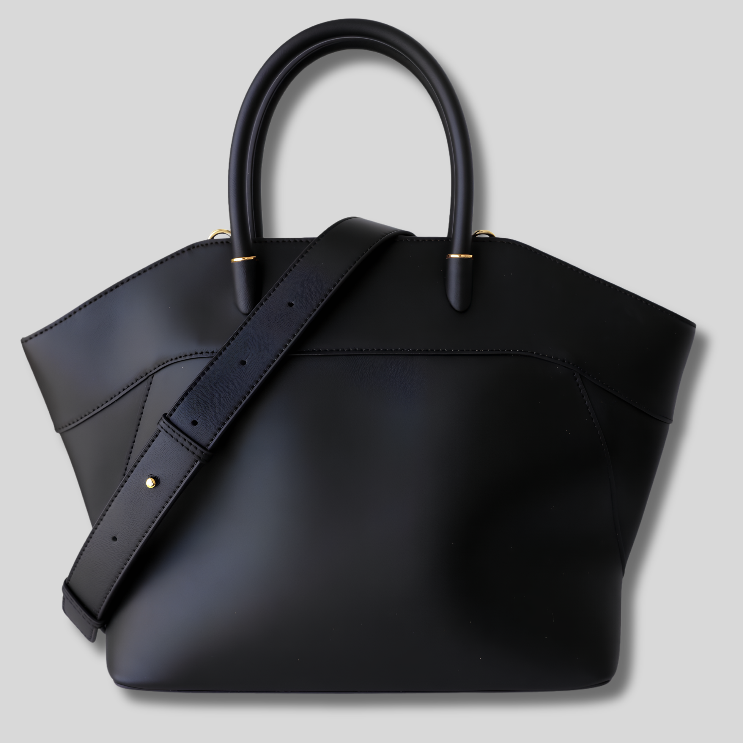 Sac Cabas Valessia noir en cuir véritable avec détails dorés élégants, vue de face.