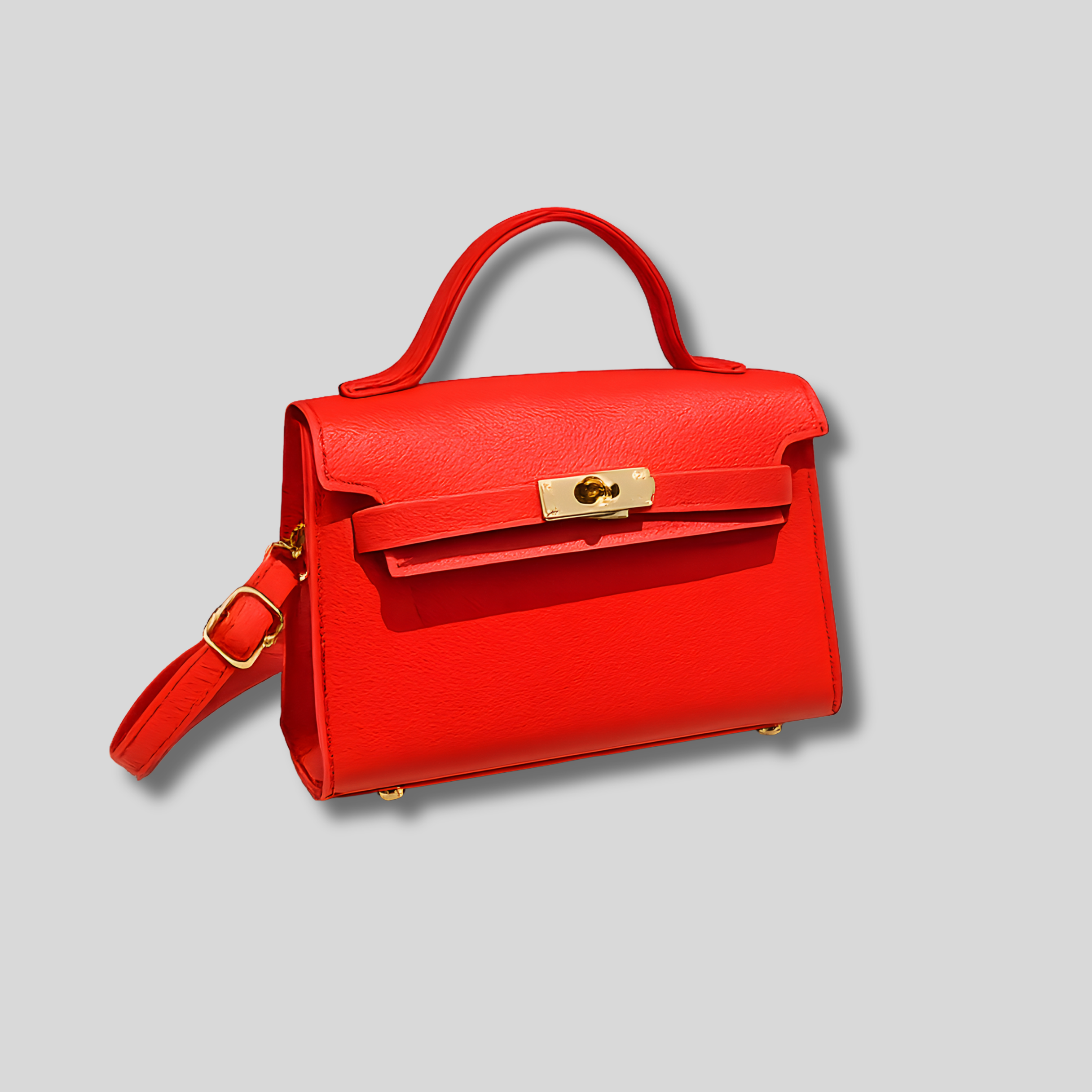 Sac bandoulière rouge élégant vue de face avec poignée supérieure et détails dorés