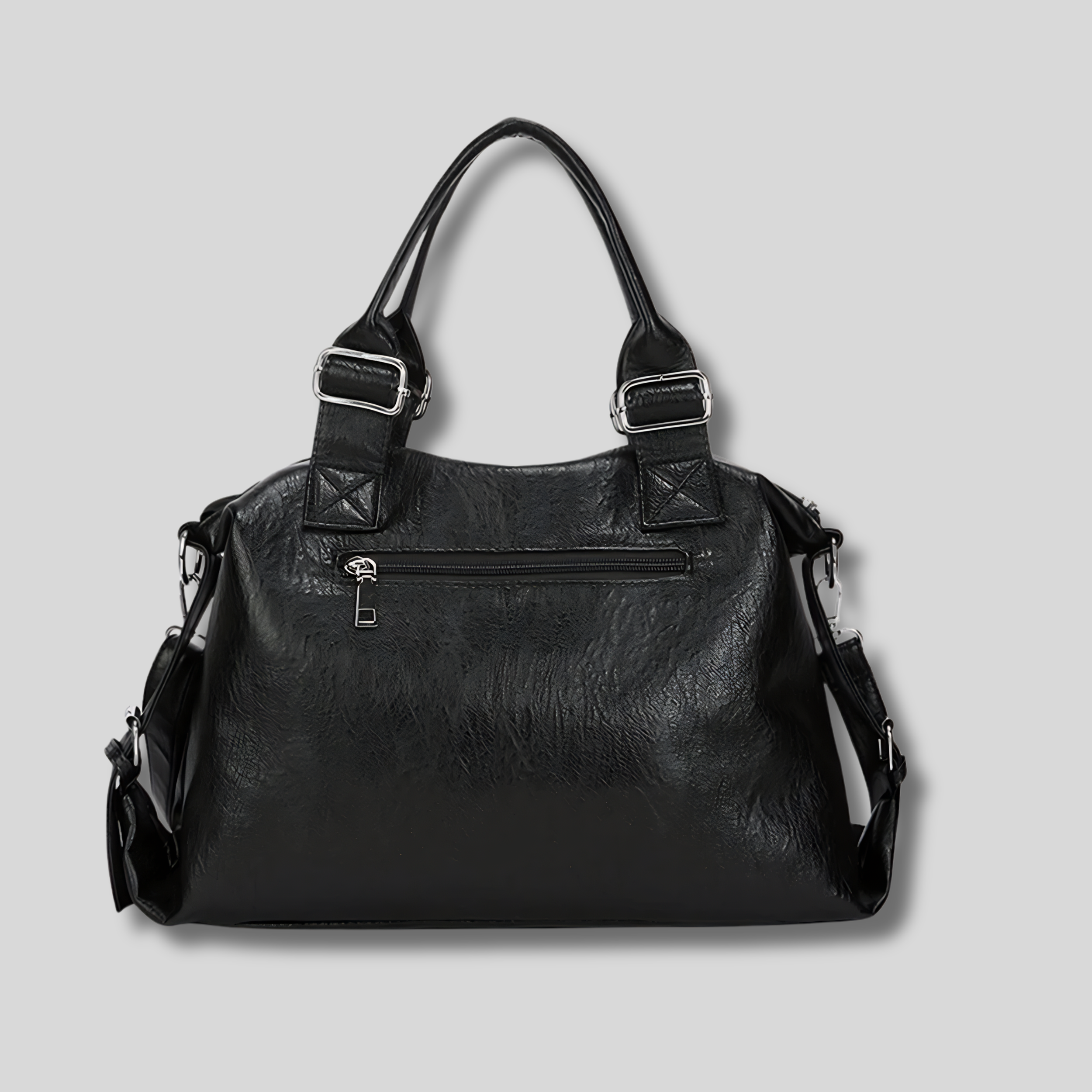 Sac cabas cuir noir vue arrière avec poche zippée extérieure