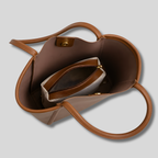 Intérieur du sac cabas beige et marron avec pochette zippée intégrée
