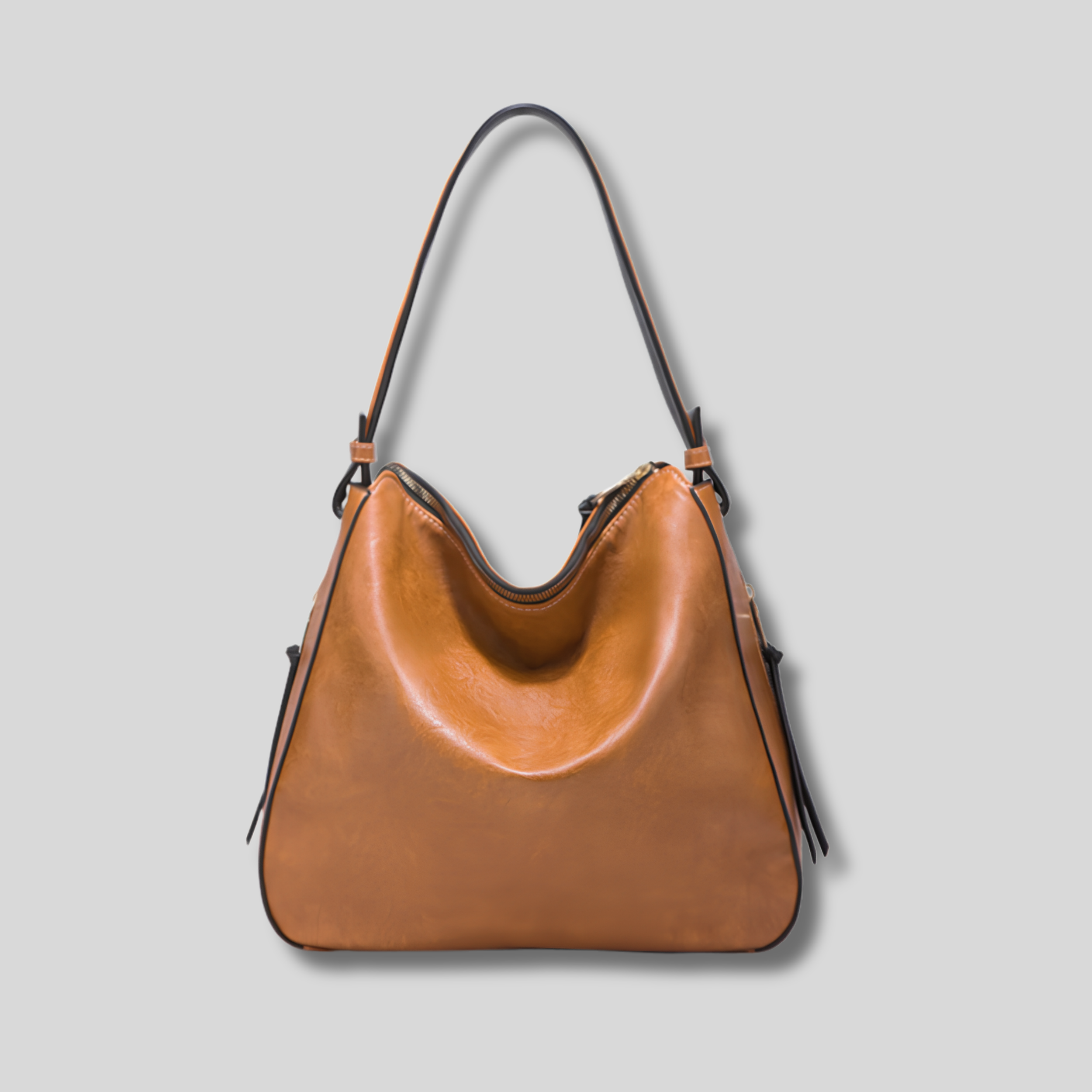 Vue arrière du sac femme camel au design souple et moderne
