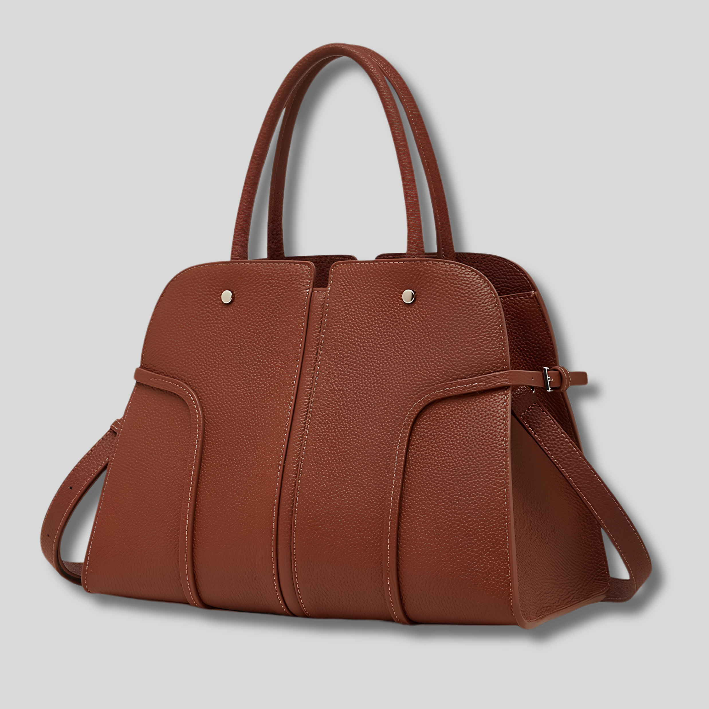 Sac Cabas Vaélya marron en cuir véritable – vue avant trois quarts