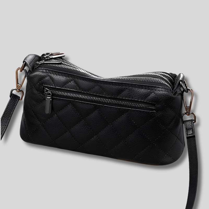 Vue arrière du sac épaule matelassé noir avec poche zippée extérieure