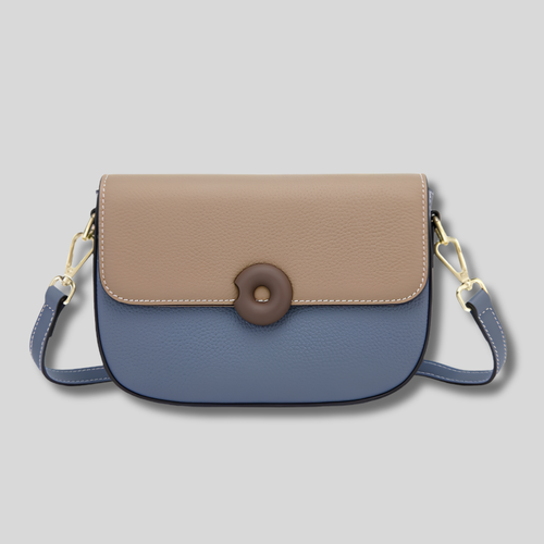 Sac bandoulière en cuir véritable bicolore beige et noir – vue de face