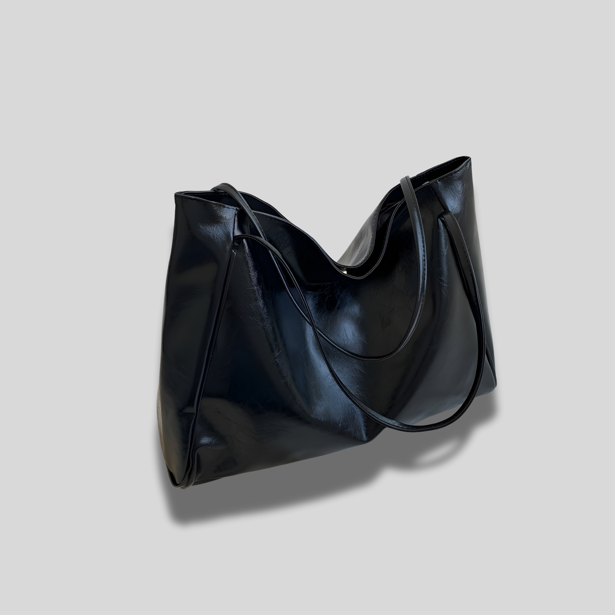 Sac cabas brillant noir au design intemporel, en cuir PU, élégant et structuré