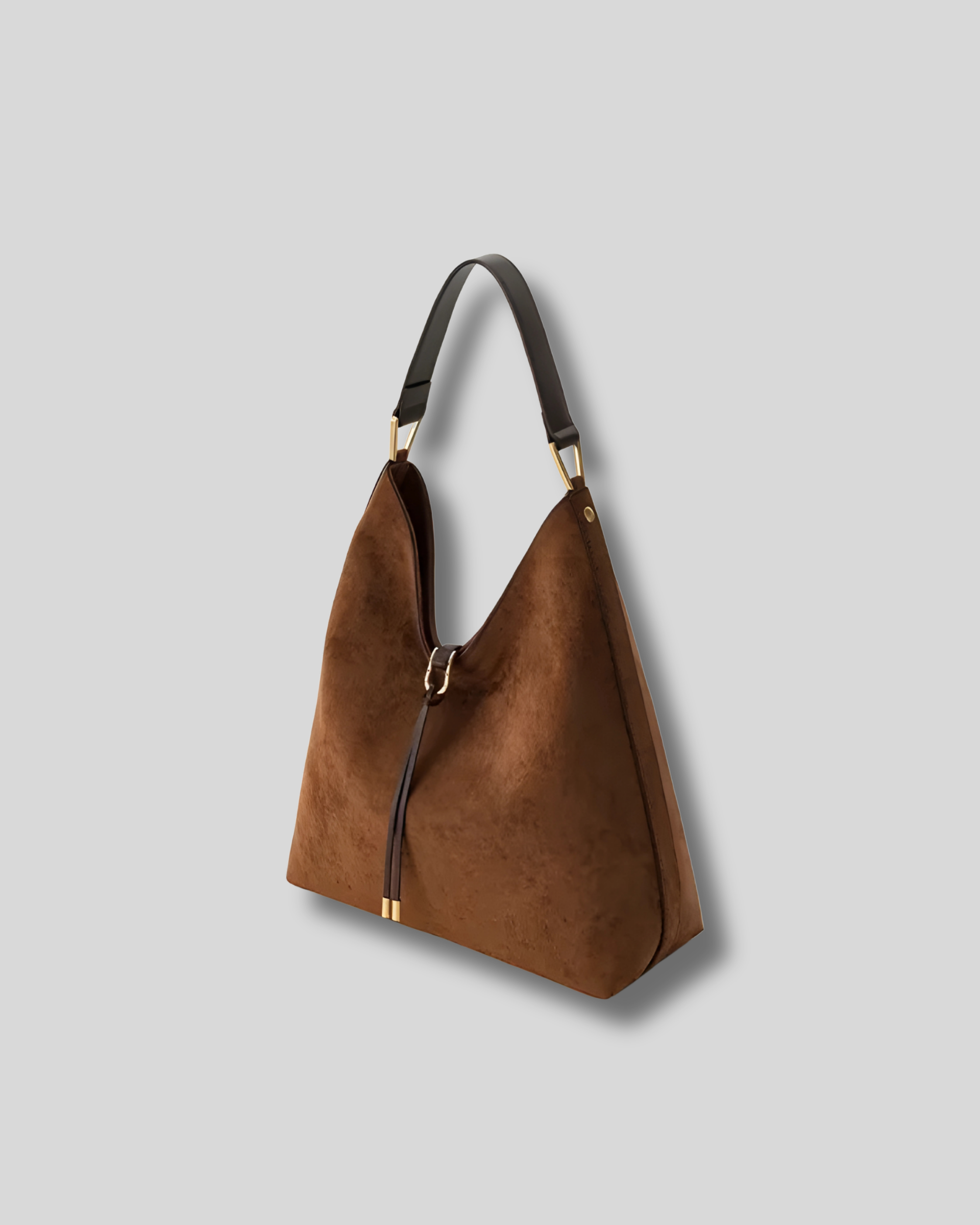 Sac cabas suédé marron vue latérale avec silhouette structurée