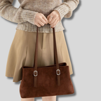 Sac Épaule Liorane brun vu de face en effet suédine.