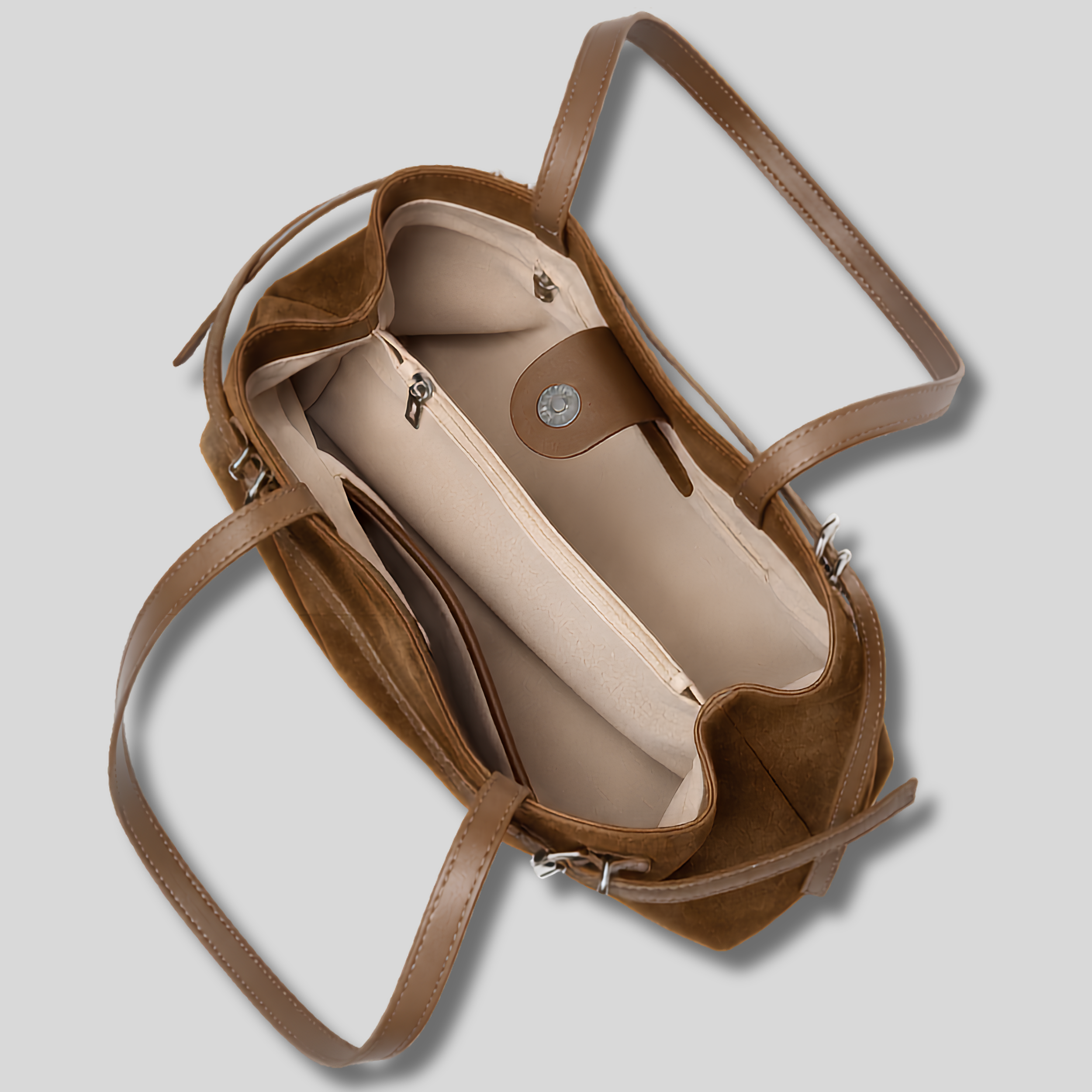 Intérieur du Sac Cabas Elvéra avec compartiment central zippé et fermeture magnétique
