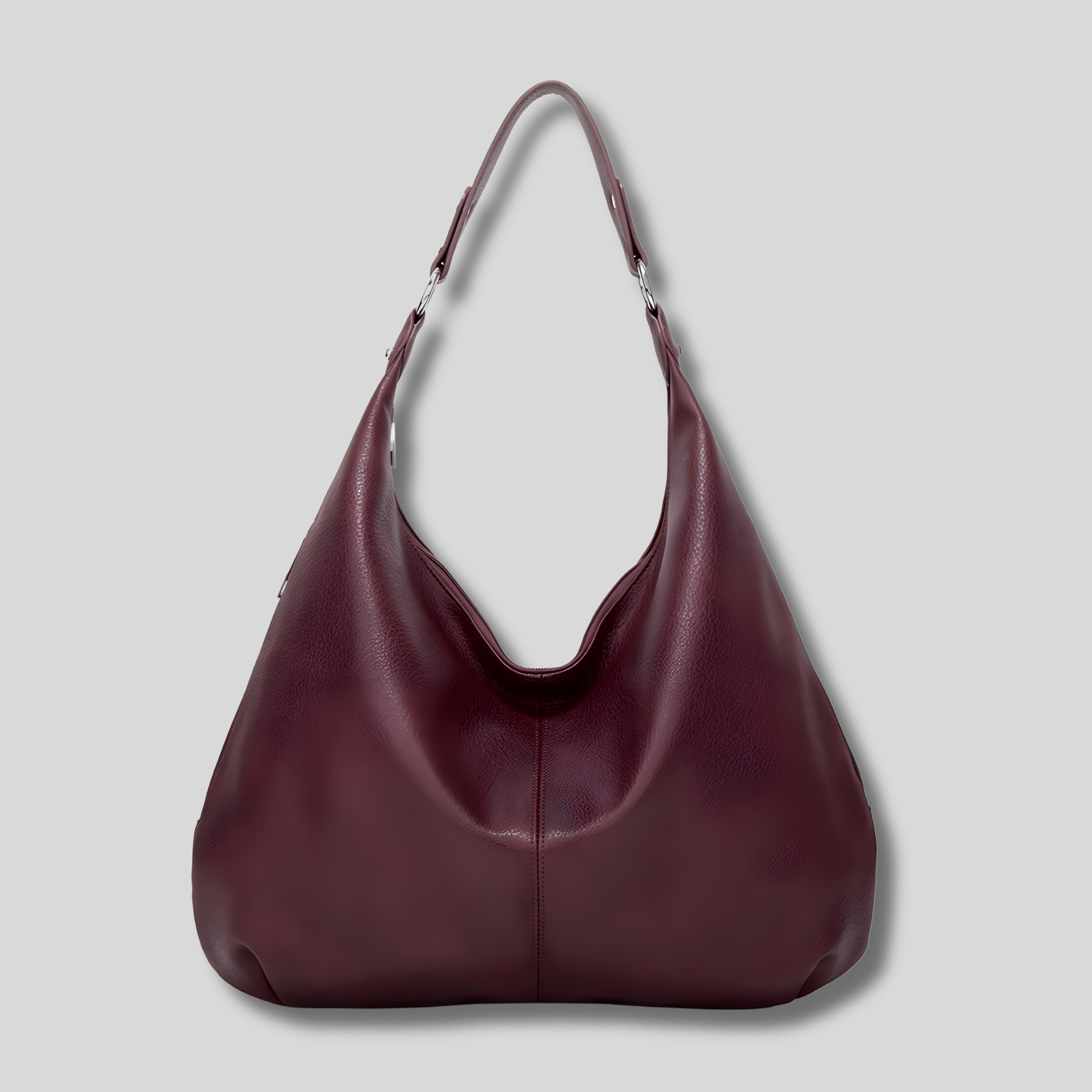 Sac Épaule hobo en cuir bordeaux – vue de face