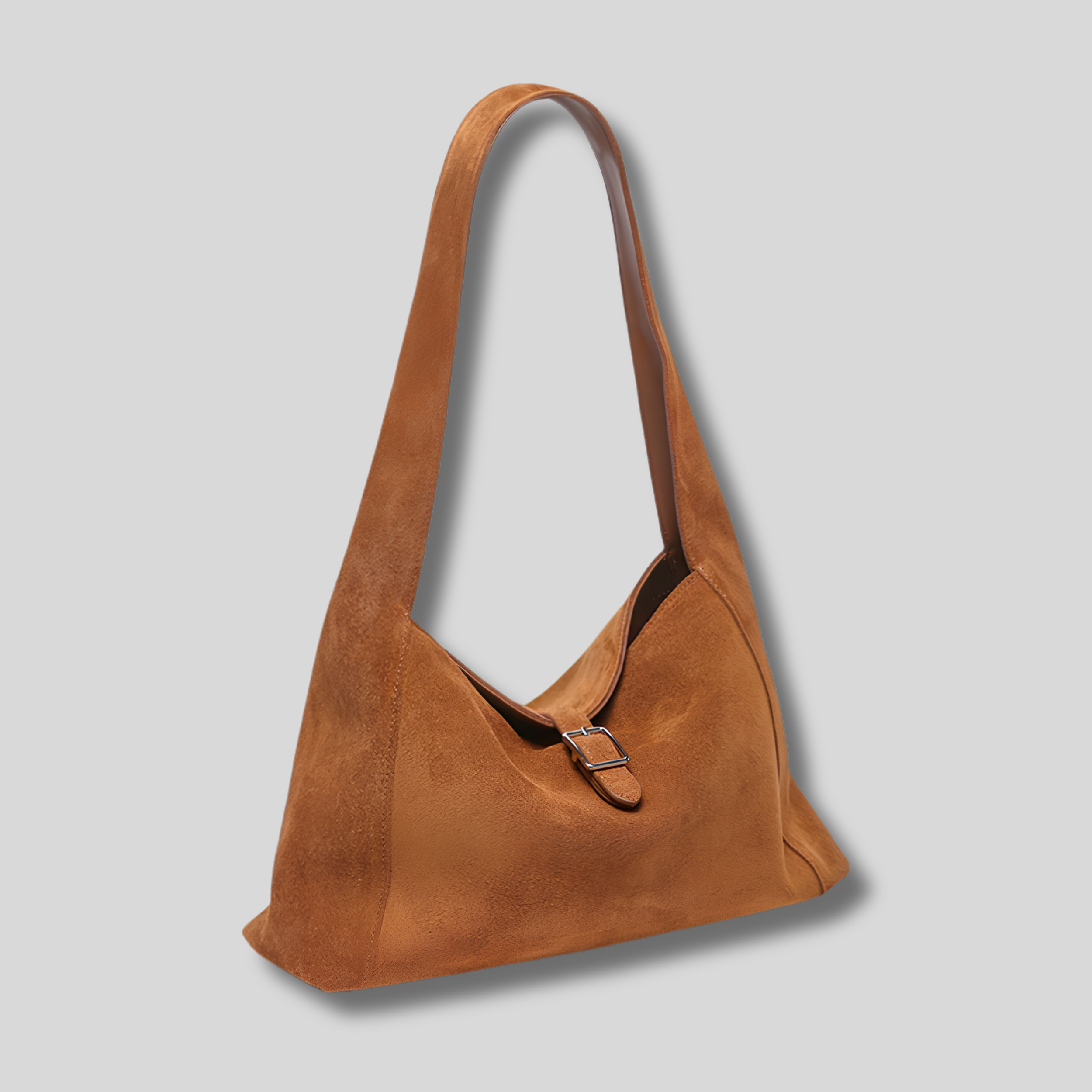 Sac Épaule Ambréa en cuir véritable effet daim vu de côté avec détails élégants et silhouette moderne.