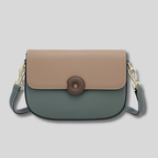 Sac bandoulière en cuir véritable bicolore beige et bleu – vue de face