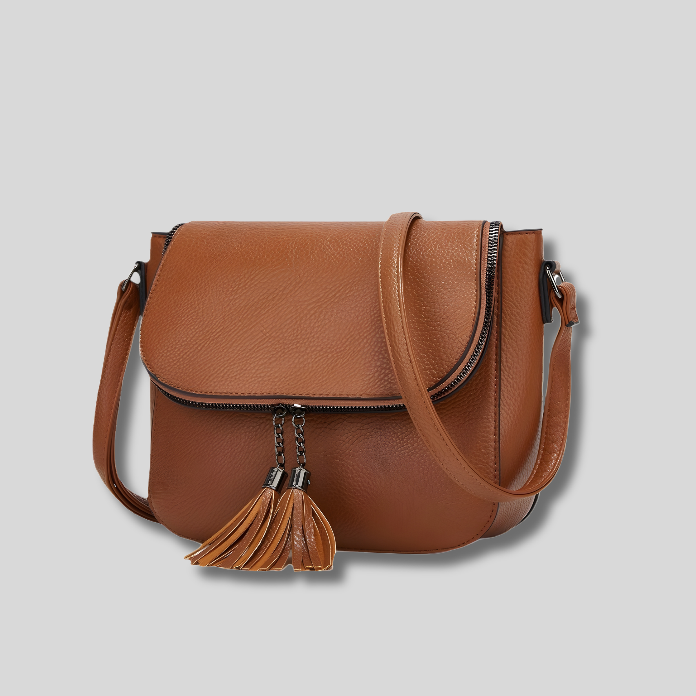 sac bandoulière marron camel vue trois quarts