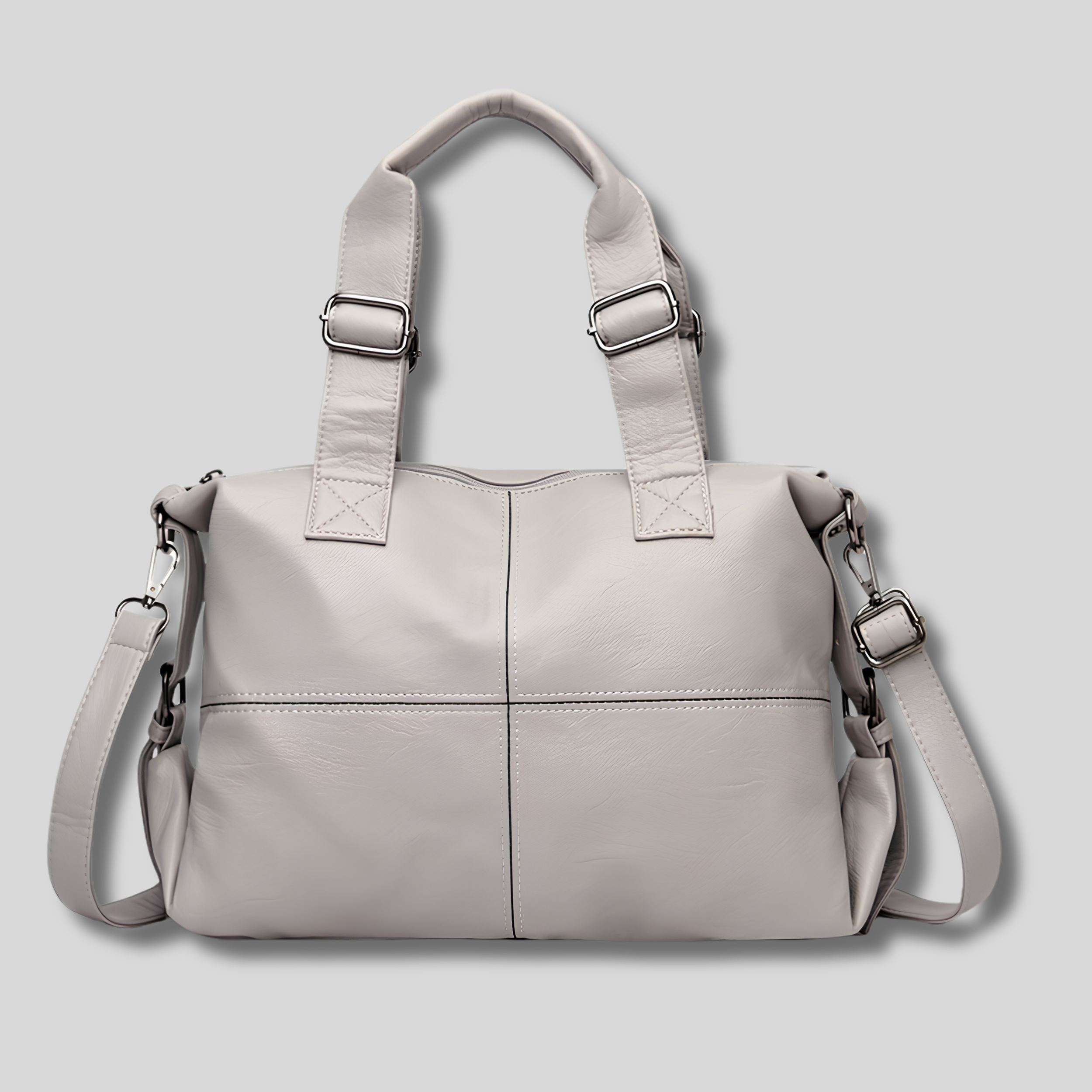 Sac cabas cuir beige clair vue de face avec bandoulière