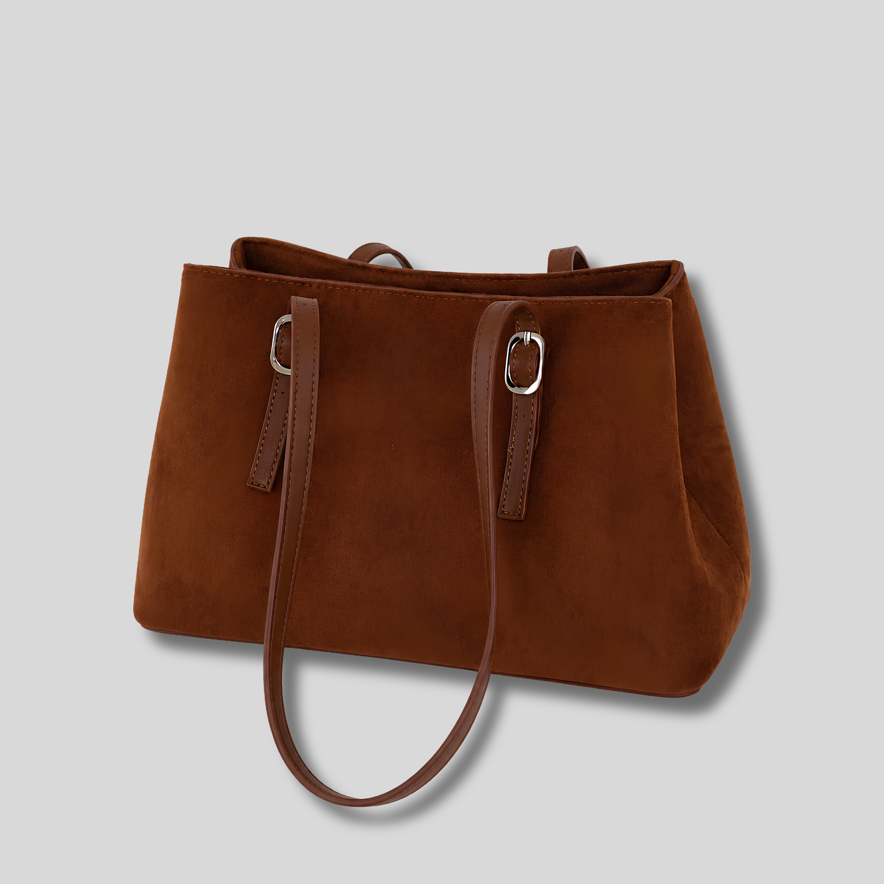 Sac Épaule Liorane brun caramel avec longues anses et design minimaliste.