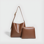 Sac cabas texturé Élégance Rétro marron avec pochette assortie en effet cuir