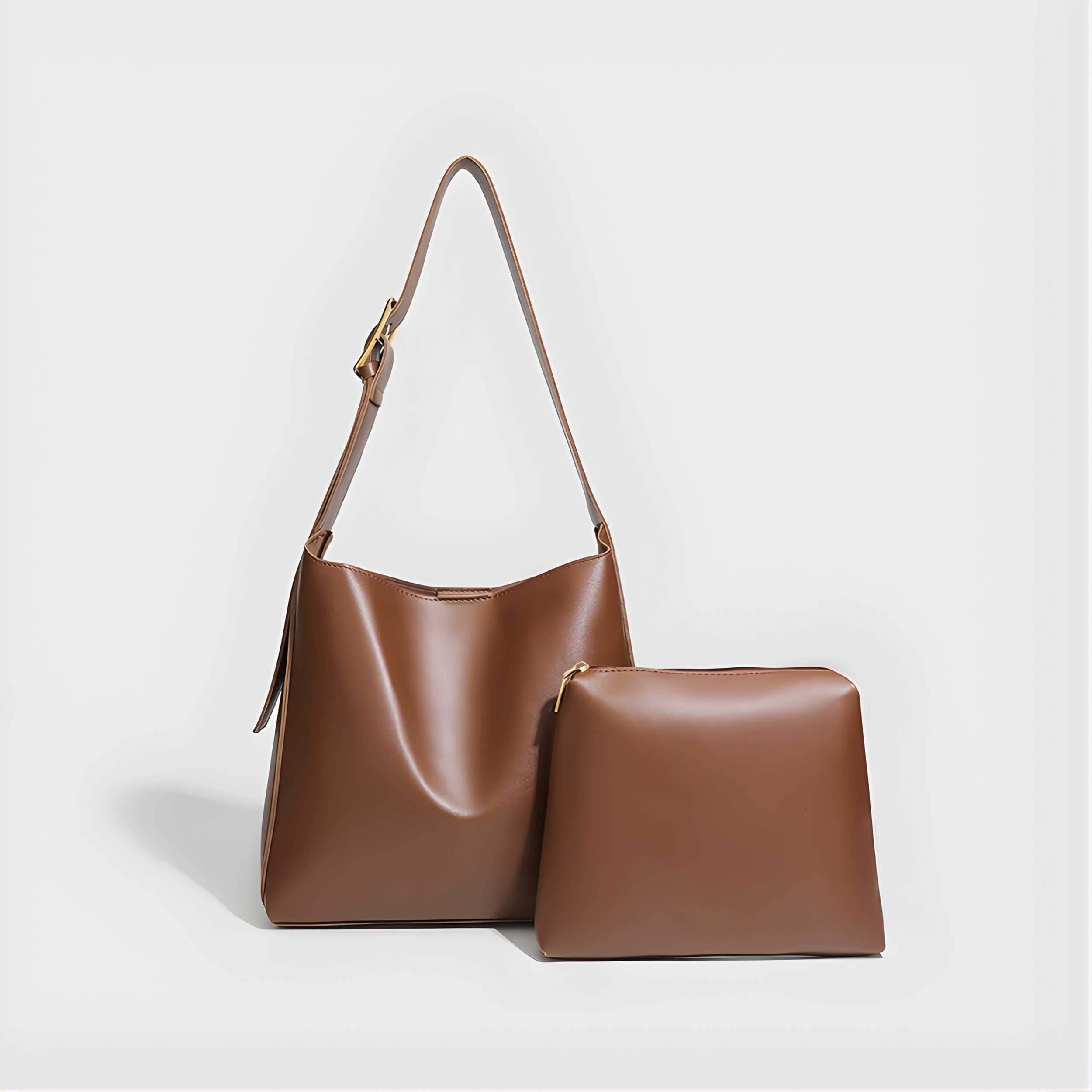 Sac cabas texturé Élégance Rétro marron avec pochette assortie en effet cuir