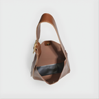 Intérieur du sac cabas texturé Élégance Rétro marron avec doublure et rangement