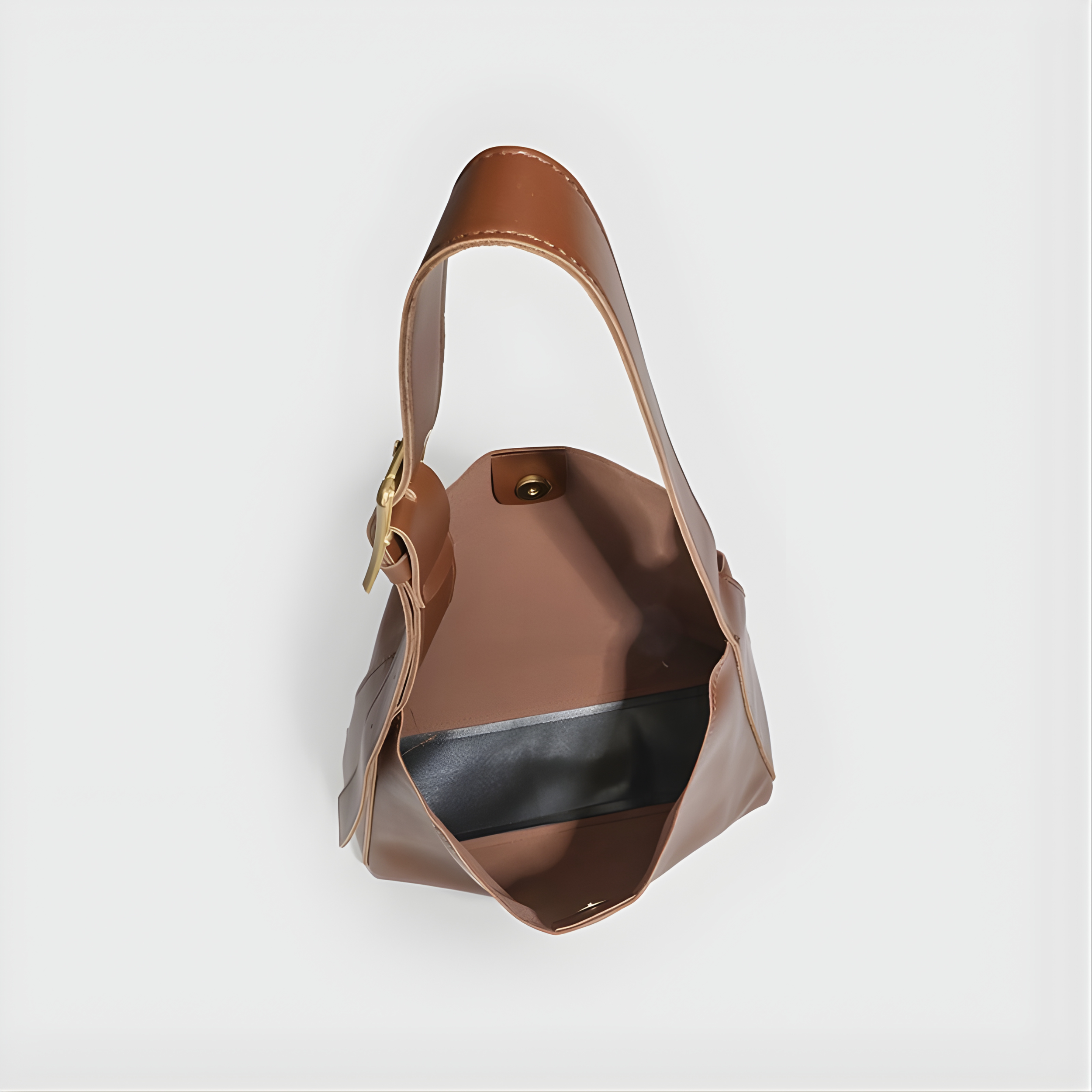 Intérieur du sac cabas texturé Élégance Rétro marron avec doublure et rangement