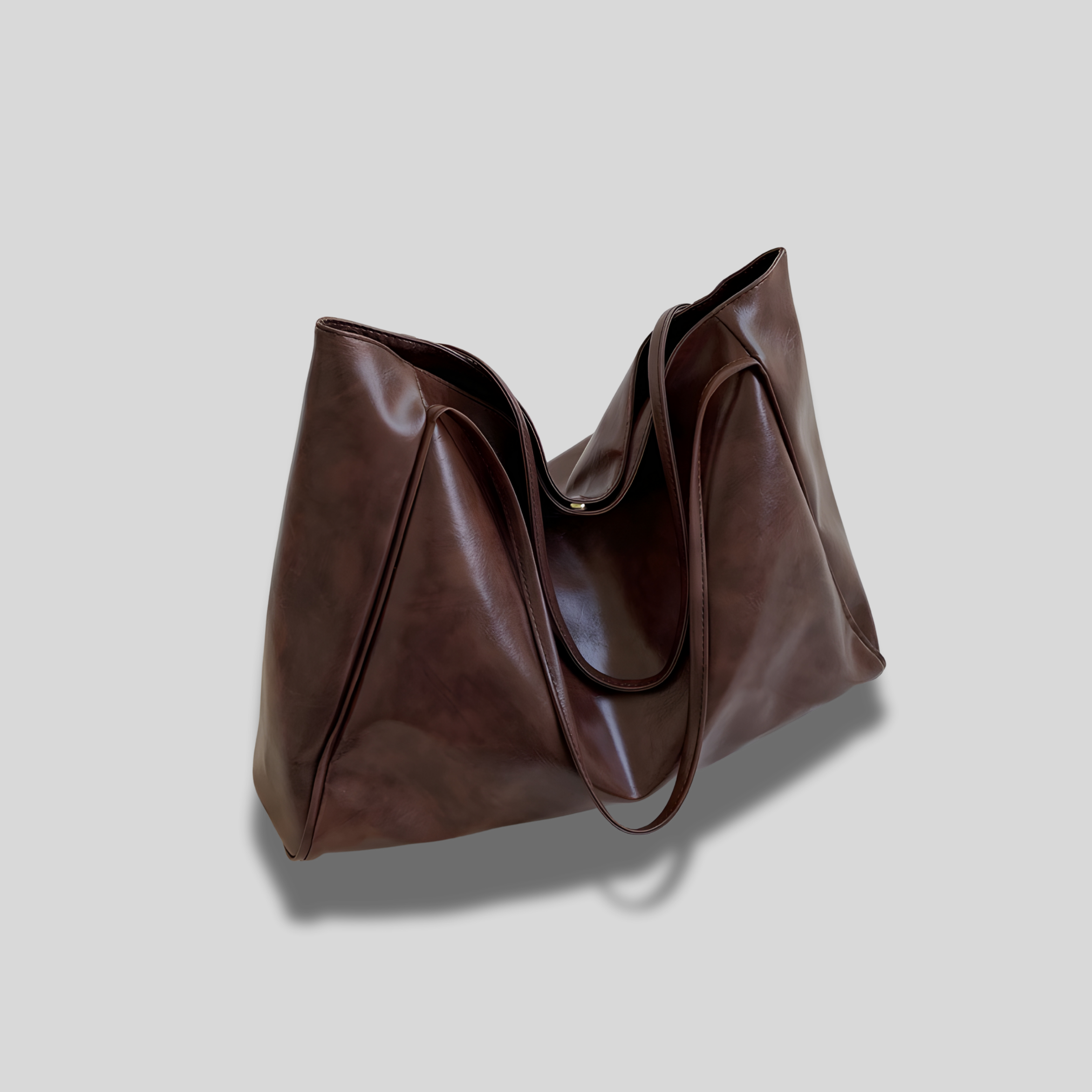 Sac cabas brillant marron au design intemporel, en cuir PU, élégant et structuré